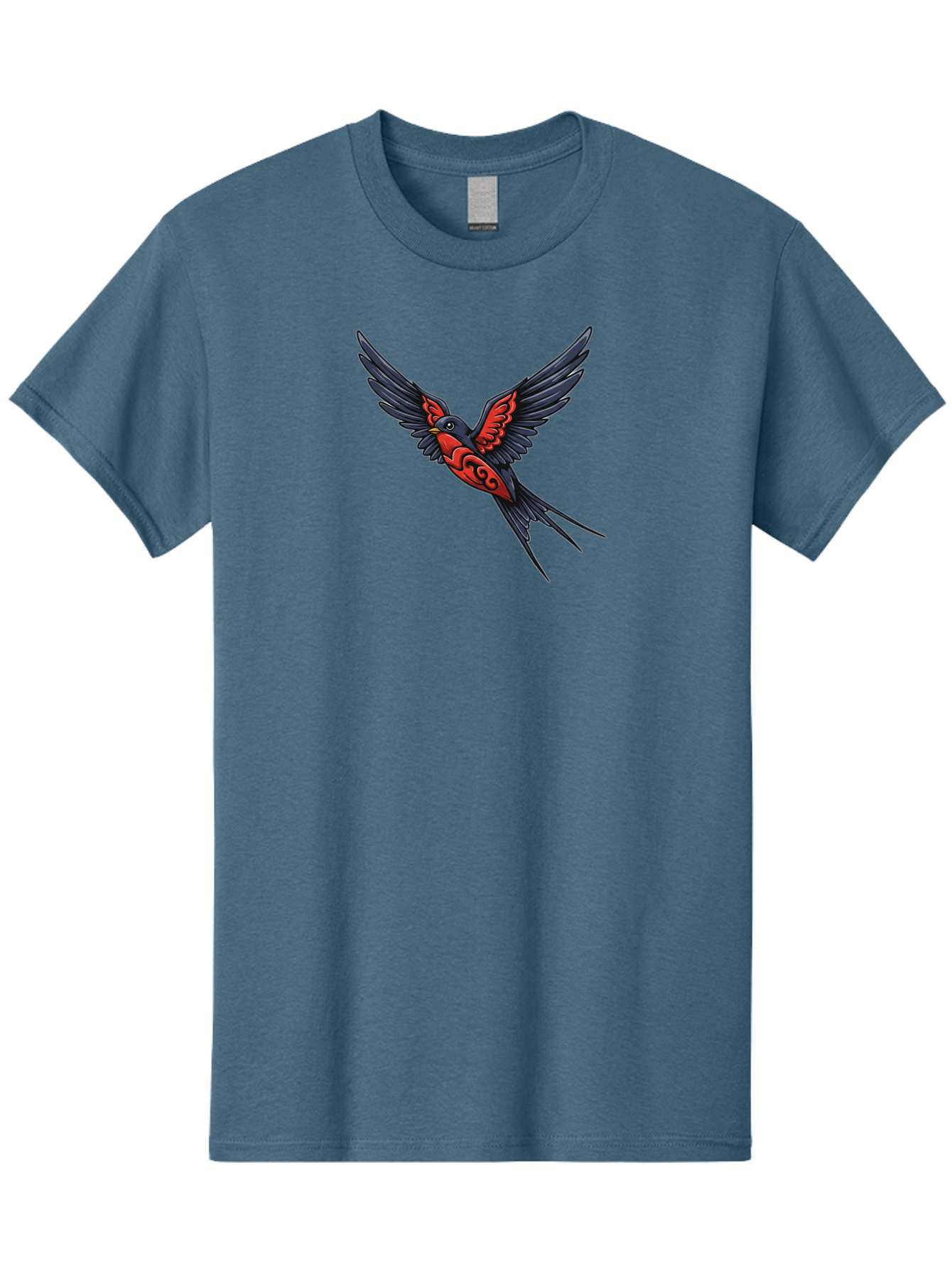 Swallow-In-Flight-1 Men'S Graphic Tee, 100% Cotton, Comfortable Casual Summer Wear, Machine Washable, Tribal Swallow Design, Bird In Flight, Red And Black Artwork, Tattoo Inspiration, Symbolic Bird, Winged Creature, Traditional Tattoo Art, Bae296 6