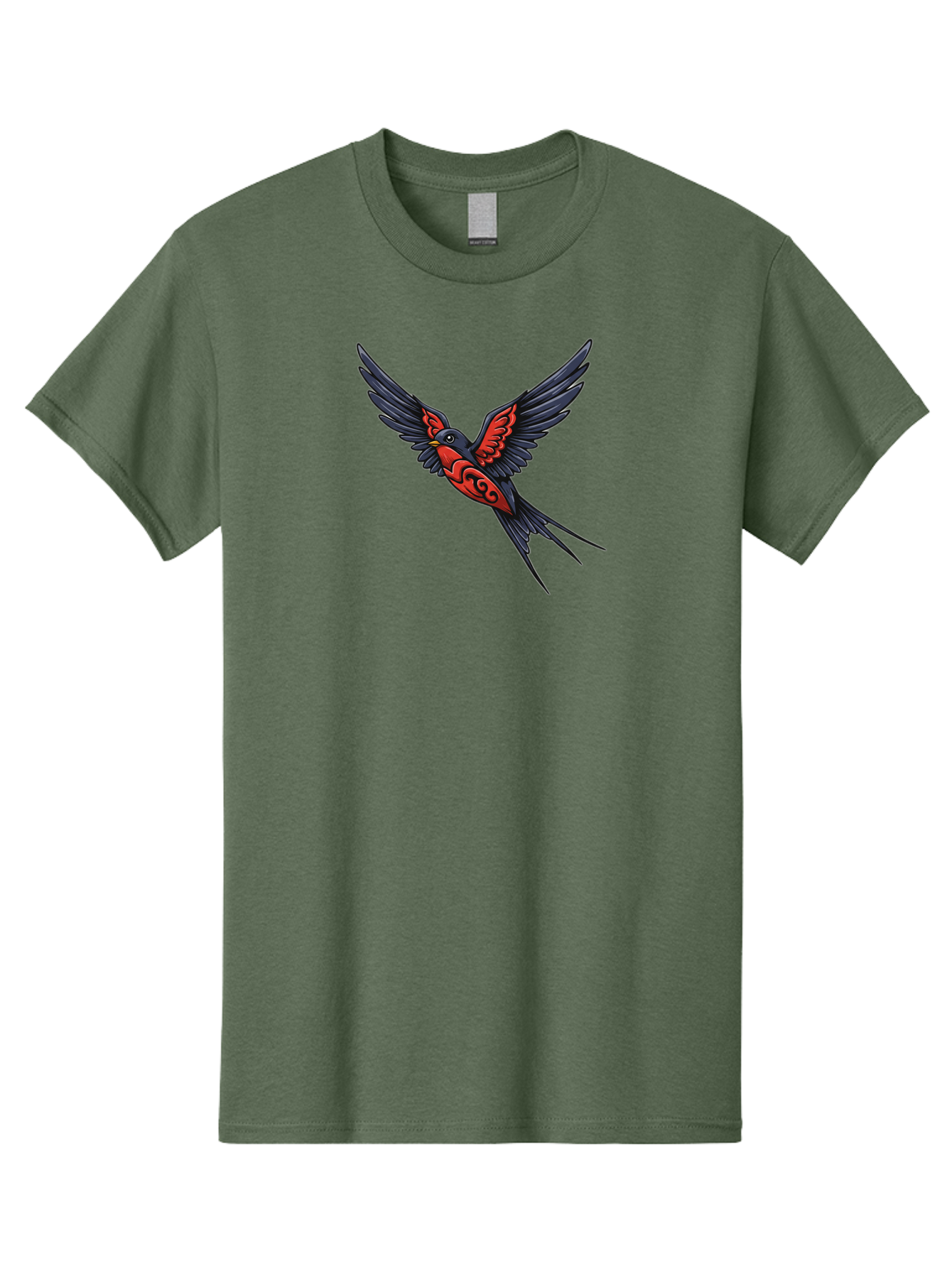 Swallow-In-Flight-1 Men'S Graphic Tee, 100% Cotton, Comfortable Casual Summer Wear, Machine Washable, Tribal Swallow Design, Bird In Flight, Red And Black Artwork, Tattoo Inspiration, Symbolic Bird, Winged Creature, Traditional Tattoo Art, Bae296 4