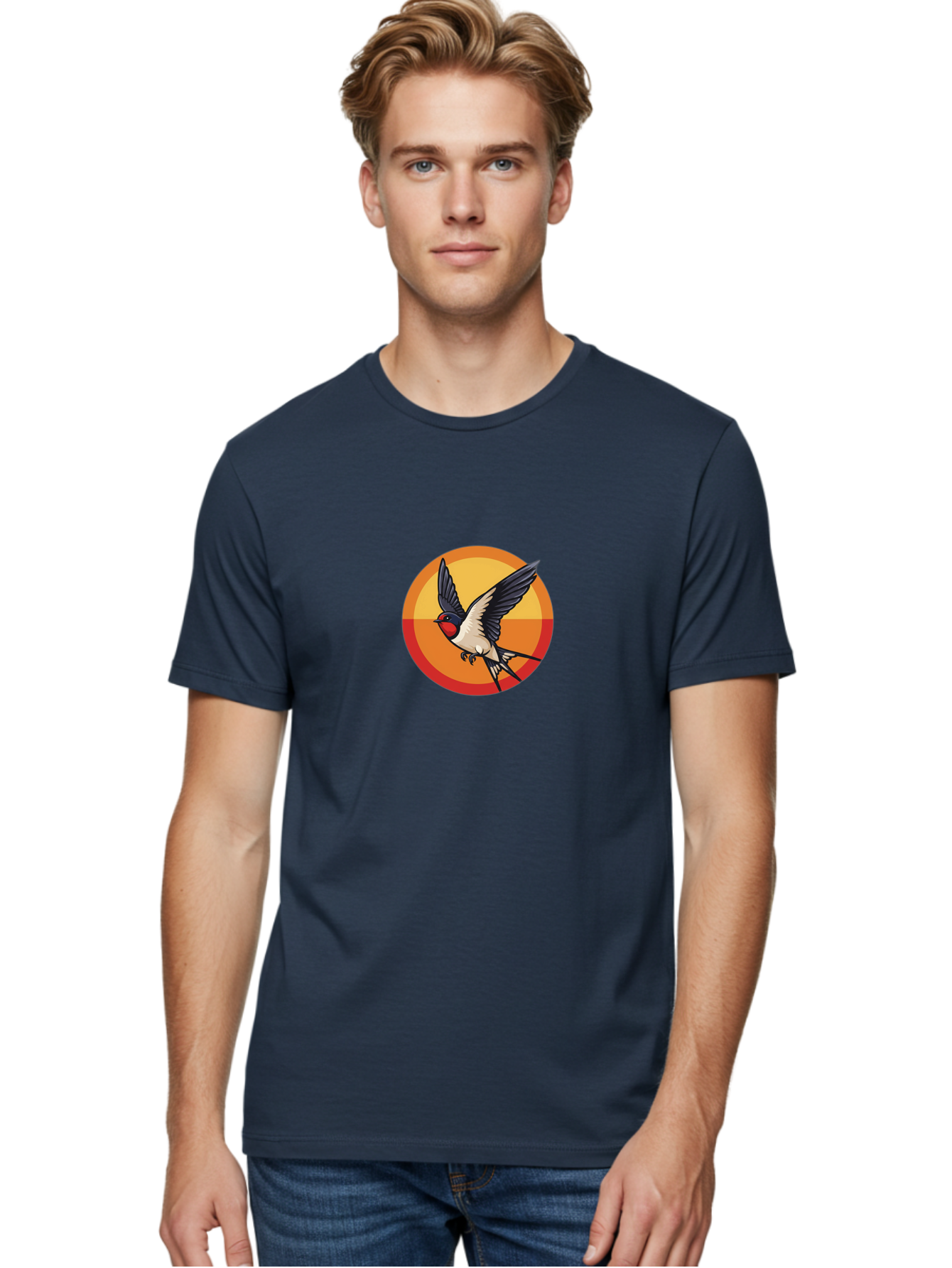 Swallow-In-Flight-2 Men'S Graphic Tee, 100% Cotton, Comfortable Casual Summer Wear, Machine Washable, Swallow Bird, Flying Bird, Bird In Flight, Cartoon Illustration, Vibrant Colors, Dynamic Movement, Wildlife Artwork, Birdwatching, Bae297 18