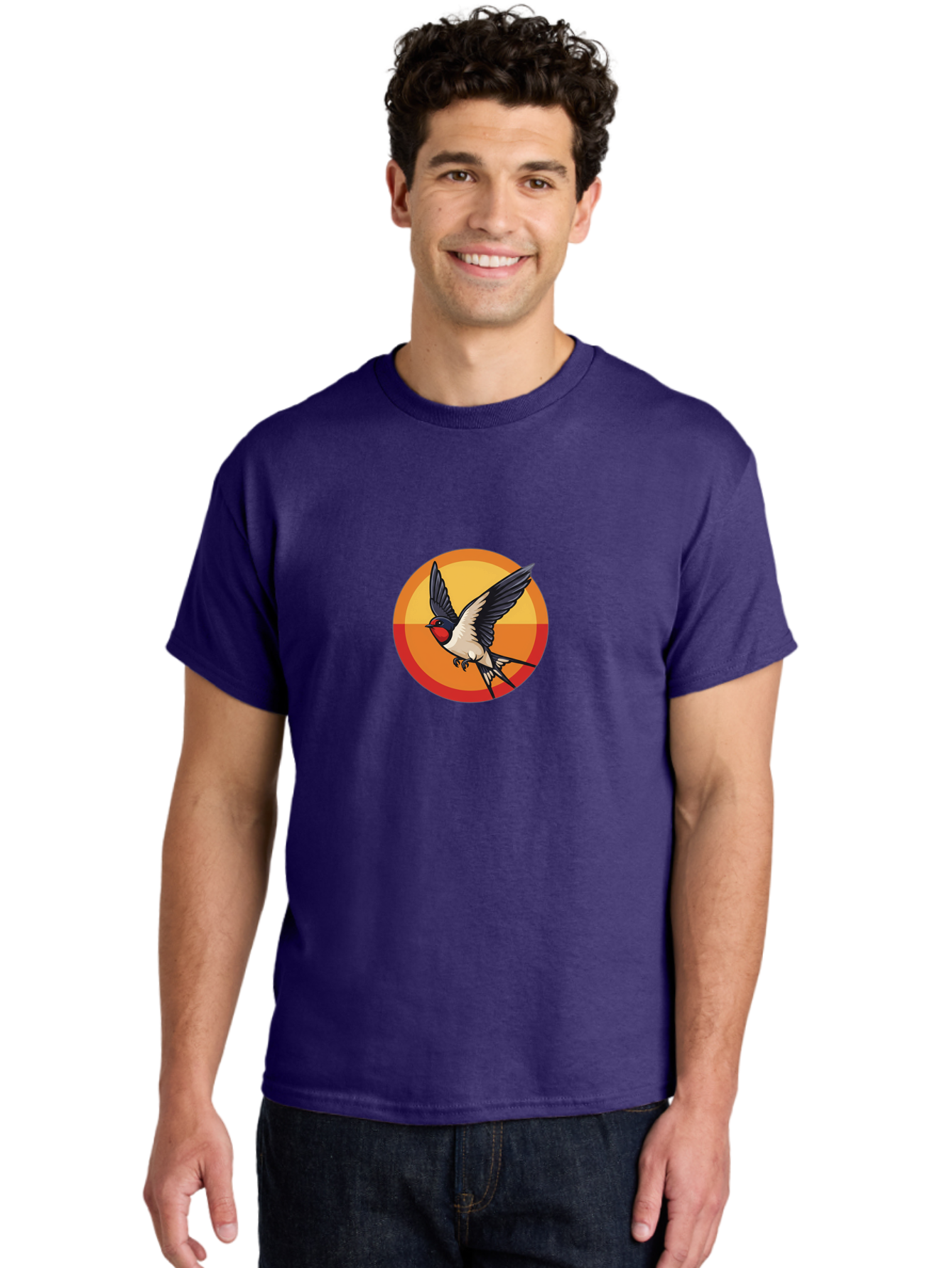 Swallow-In-Flight-2 Men'S Graphic Tee, 100% Cotton, Comfortable Casual Summer Wear, Machine Washable, Swallow Bird, Flying Bird, Bird In Flight, Cartoon Illustration, Vibrant Colors, Dynamic Movement, Wildlife Artwork, Birdwatching, Bae297 21