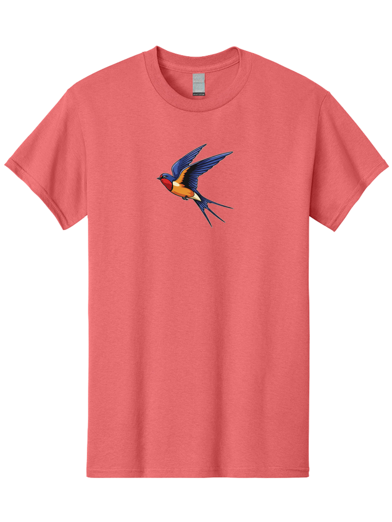 Swallow-In-Flight Men'S Graphic Tee, 100% Cotton, Comfortable Casual Summer Wear, Machine Washable, Barn Swallow In Flight, Colorful Bird, Blue Wings, Orange Belly, Red Face, Wildlife Illustration, Bird Watching, Migratory Bird, Nature Art Bae298 12