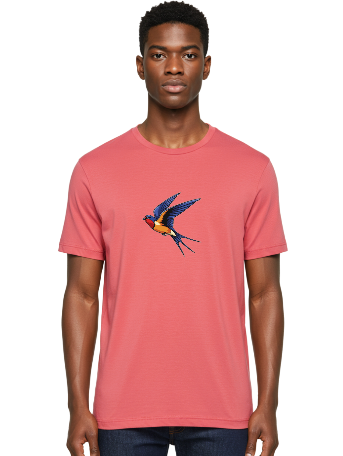 Swallow-In-Flight Men'S Graphic Tee, 100% Cotton, Comfortable Casual Summer Wear, Machine Washable, Barn Swallow In Flight, Colorful Bird, Blue Wings, Orange Belly, Red Face, Wildlife Illustration, Bird Watching, Migratory Bird, Nature Art Bae298 27