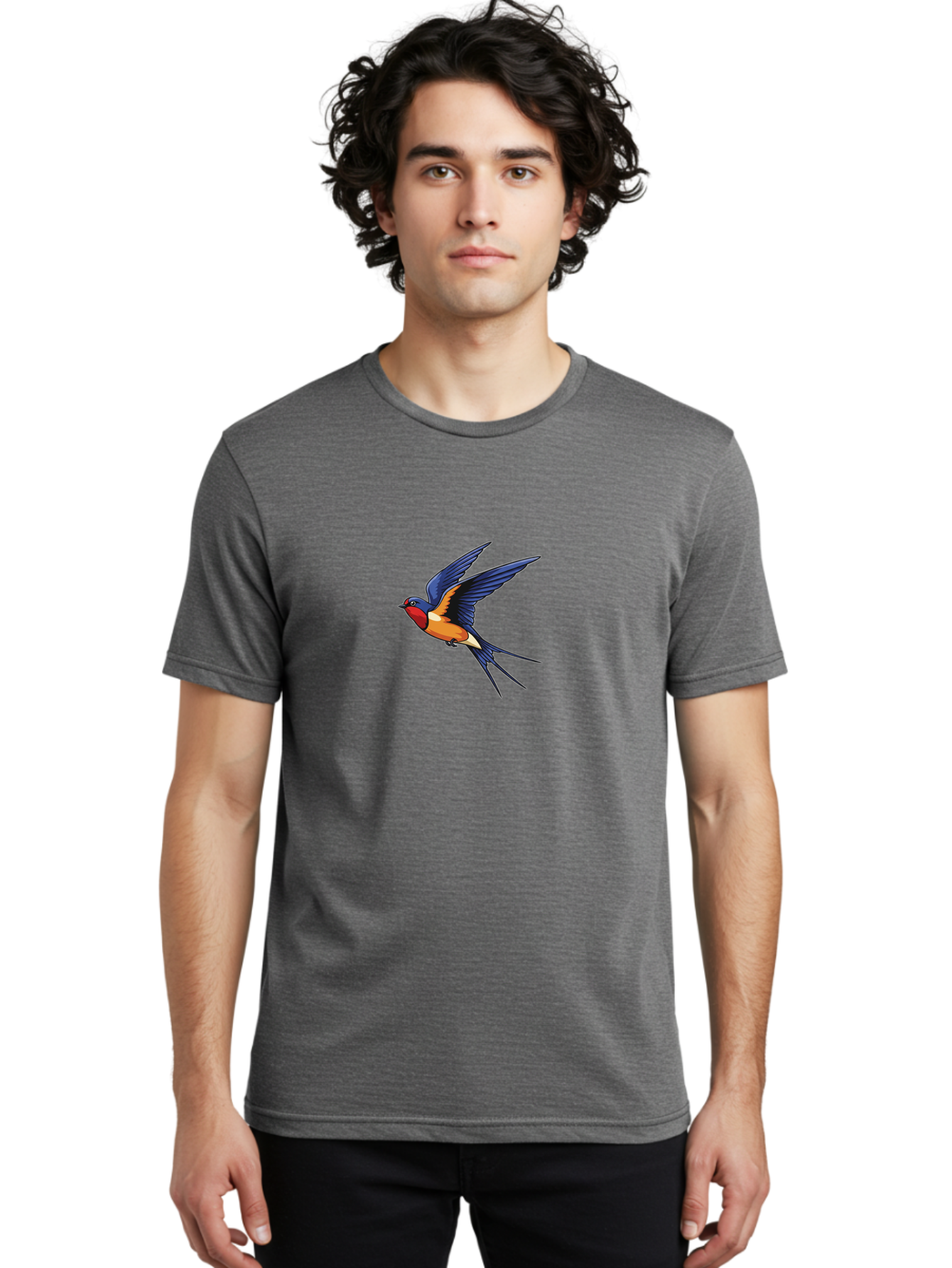 Swallow-In-Flight Men'S Graphic Tee, 100% Cotton, Comfortable Casual Summer Wear, Machine Washable, Barn Swallow In Flight, Colorful Bird, Blue Wings, Orange Belly, Red Face, Wildlife Illustration, Bird Watching, Migratory Bird, Nature Art Bae298 26