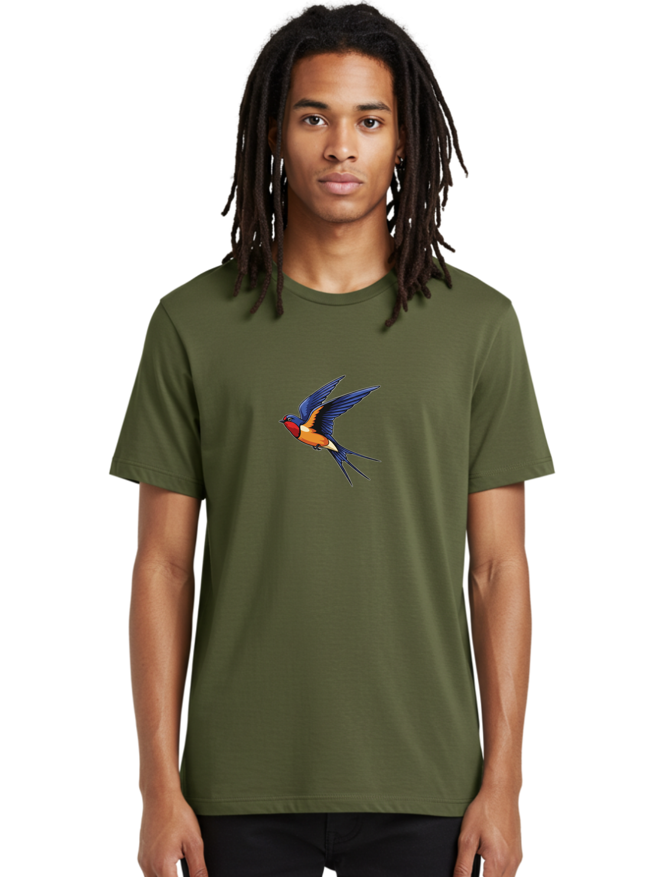 Swallow-In-Flight Men'S Graphic Tee, 100% Cotton, Comfortable Casual Summer Wear, Machine Washable, Barn Swallow In Flight, Colorful Bird, Blue Wings, Orange Belly, Red Face, Wildlife Illustration, Bird Watching, Migratory Bird, Nature Art Bae298 21