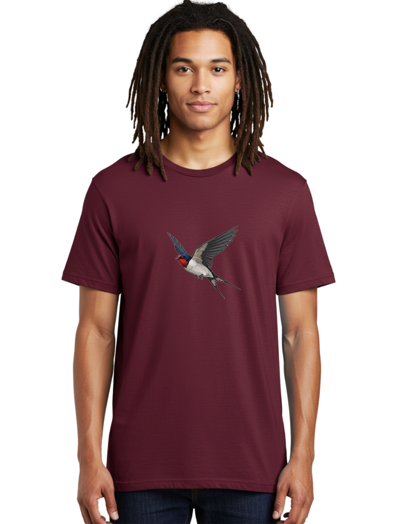 Swallow Men'S Graphic Tee, 100% Cotton, Comfortable Casual Summer Wear, Machine Washable, Swallow In Flight, Bird Flying, Wildlife Illustration, Colorful Plumage, Dynamic Movement, Avian Art, Cartoon Bird, Red Face, Blue Head, White Body, Bae299 30