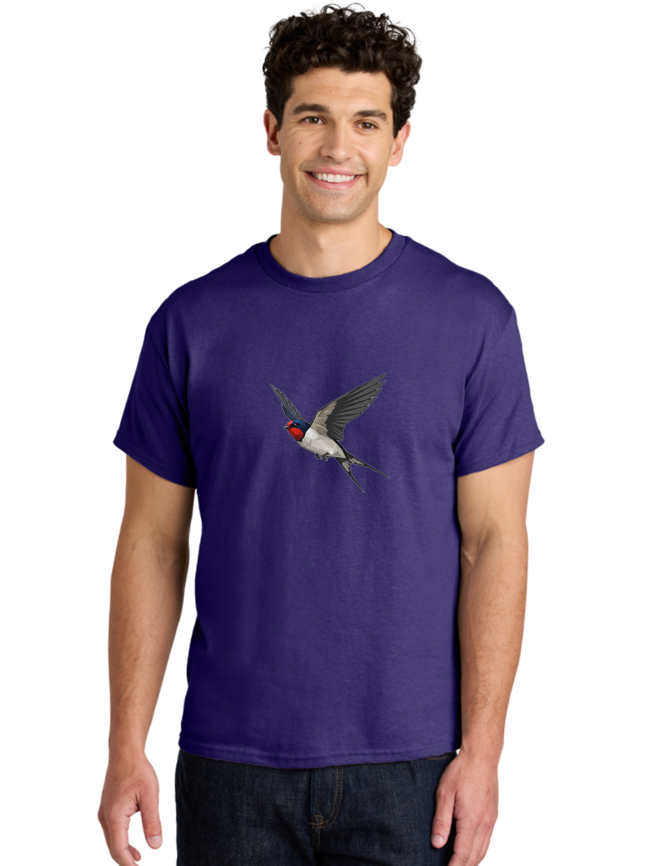 Swallow Men'S Graphic Tee, 100% Cotton, Comfortable Casual Summer Wear, Machine Washable, Swallow In Flight, Bird Flying, Wildlife Illustration, Colorful Plumage, Dynamic Movement, Avian Art, Cartoon Bird, Red Face, Blue Head, White Body, Bae299 26