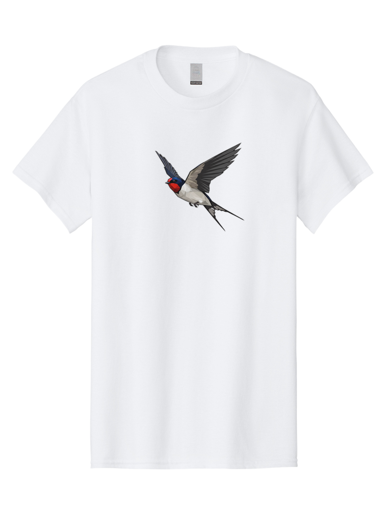 Swallow Men'S Graphic Tee, 100% Cotton, Comfortable Casual Summer Wear, Machine Washable, Swallow In Flight, Bird Flying, Wildlife Illustration, Colorful Plumage, Dynamic Movement, Avian Art, Cartoon Bird, Red Face, Blue Head, White Body, Bae299 8