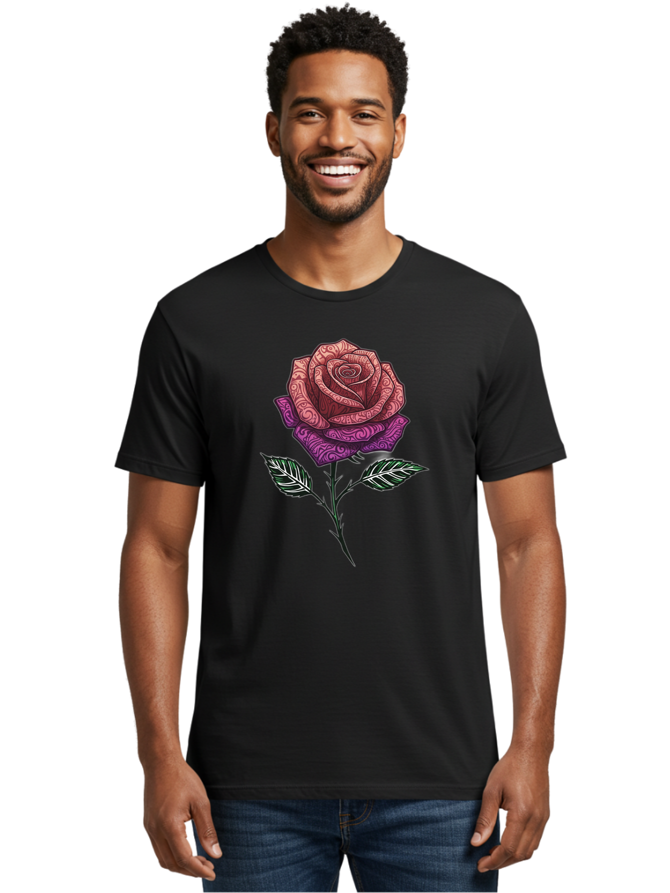 Tattoo-Rose Men'S Graphic Tee, 100% Cotton, Comfortable Casual Summer Wear, Machine Washable, Henna Art Rose, Beautiful Flower, Intricate Designs, Floral Pattern, Decorative Rose, Tattoo Style Bae301 19