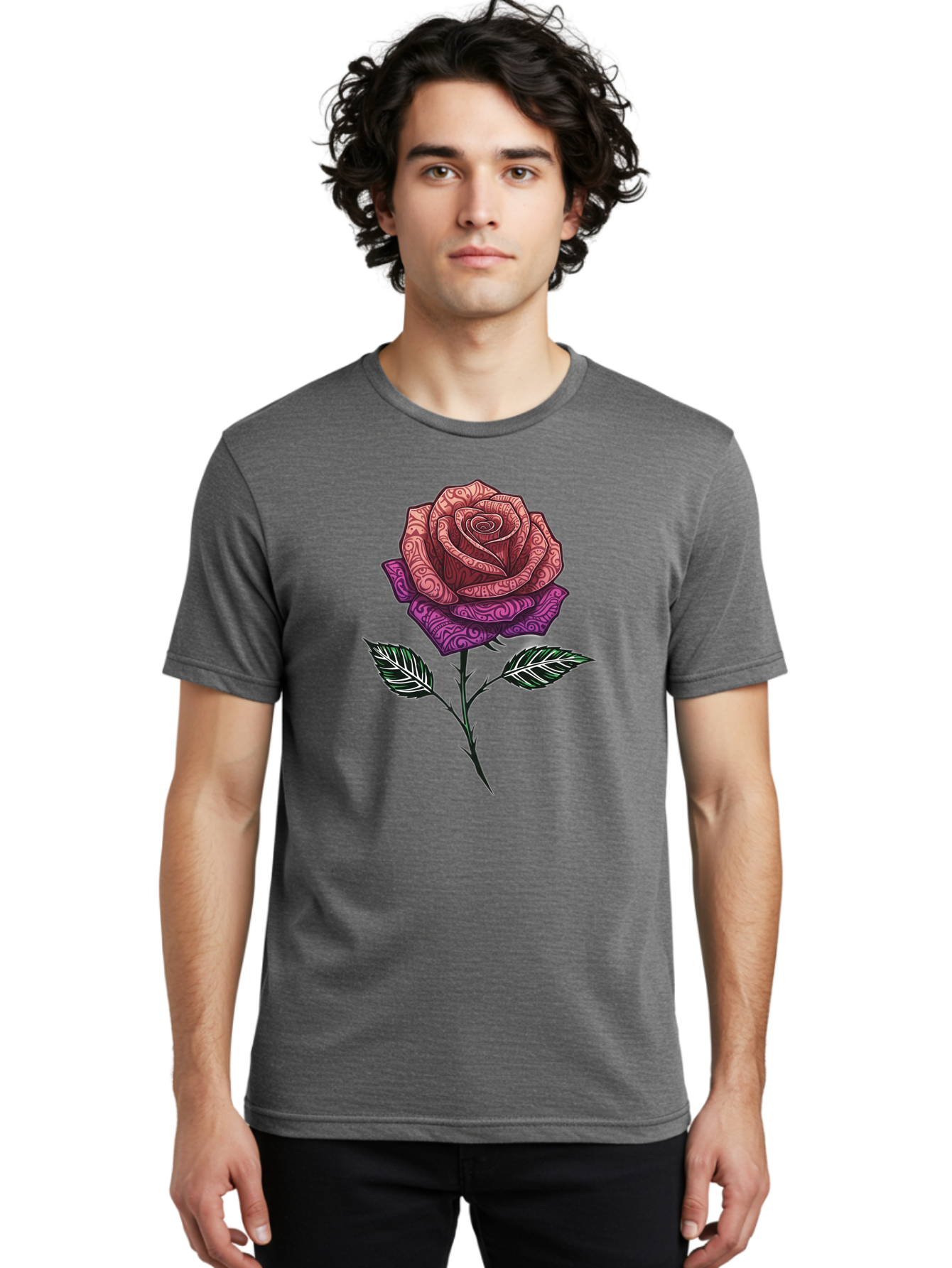 Tattoo-Rose Men'S Graphic Tee, 100% Cotton, Comfortable Casual Summer Wear, Machine Washable, Henna Art Rose, Beautiful Flower, Intricate Designs, Floral Pattern, Decorative Rose, Tattoo Style Bae301 24