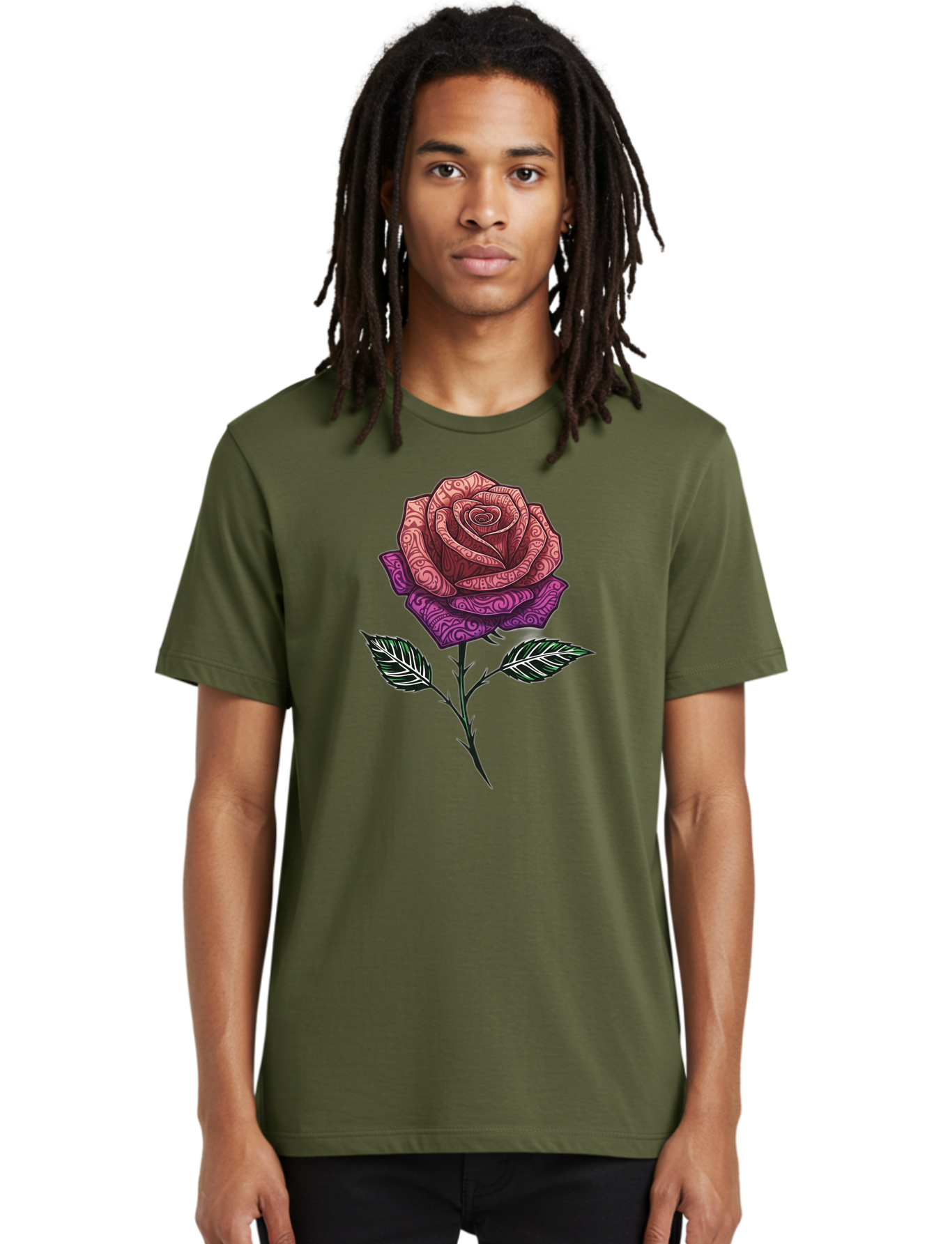 Tattoo-Rose Men'S Graphic Tee, 100% Cotton, Comfortable Casual Summer Wear, Machine Washable, Henna Art Rose, Beautiful Flower, Intricate Designs, Floral Pattern, Decorative Rose, Tattoo Style Bae301 25