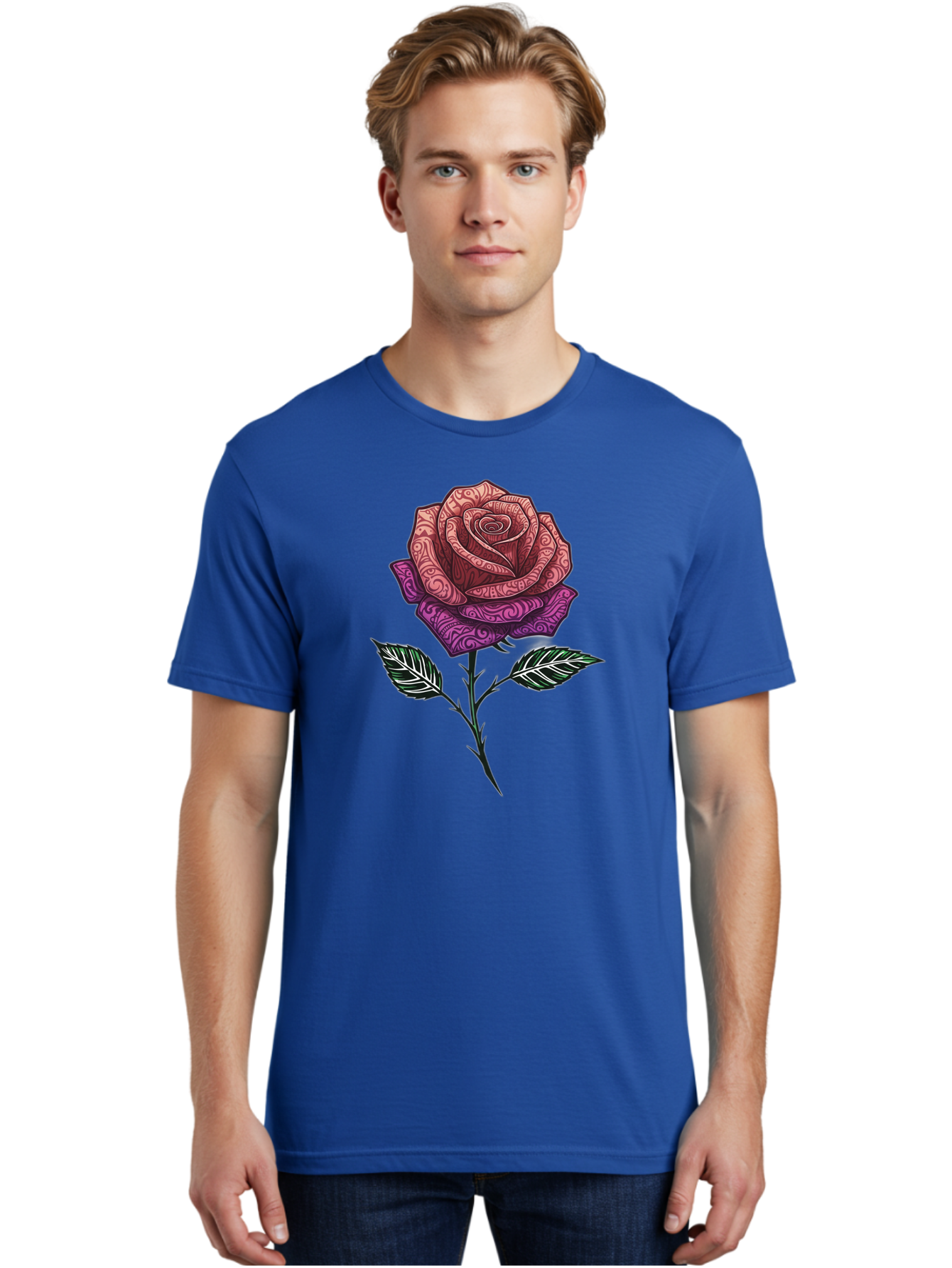Tattoo-Rose Men'S Graphic Tee, 100% Cotton, Comfortable Casual Summer Wear, Machine Washable, Henna Art Rose, Beautiful Flower, Intricate Designs, Floral Pattern, Decorative Rose, Tattoo Style Bae301 26