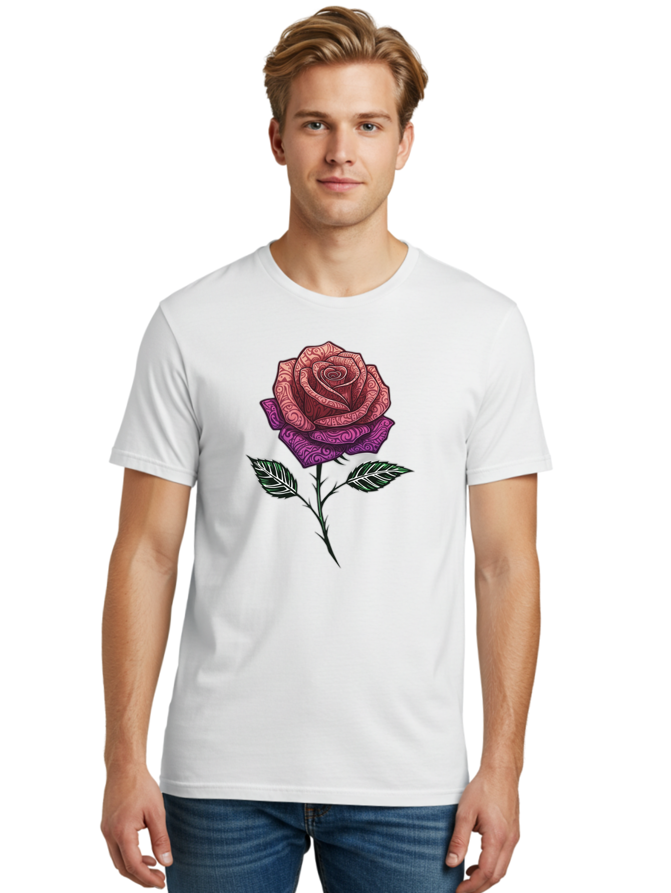 Tattoo-Rose Men'S Graphic Tee, 100% Cotton, Comfortable Casual Summer Wear, Machine Washable, Henna Art Rose, Beautiful Flower, Intricate Designs, Floral Pattern, Decorative Rose, Tattoo Style Bae301 28