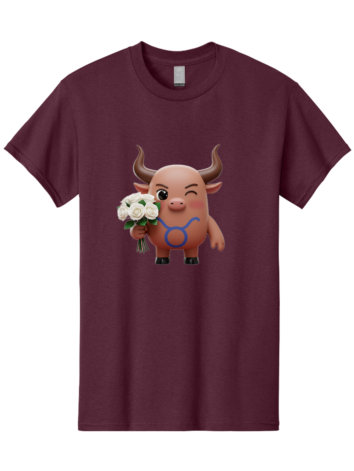 Taurus Men'S Graphic Tee, 100% Cotton, Comfortable Casual Summer Wear, Machine Washable, Taurus Zodiac Symbol, Cartoon Bull Character, Holding White Roses, Symbol Of Love, Astrological Sign, Bull Emoji, Cute Illustration, Zodiac Sign, Bae306 15