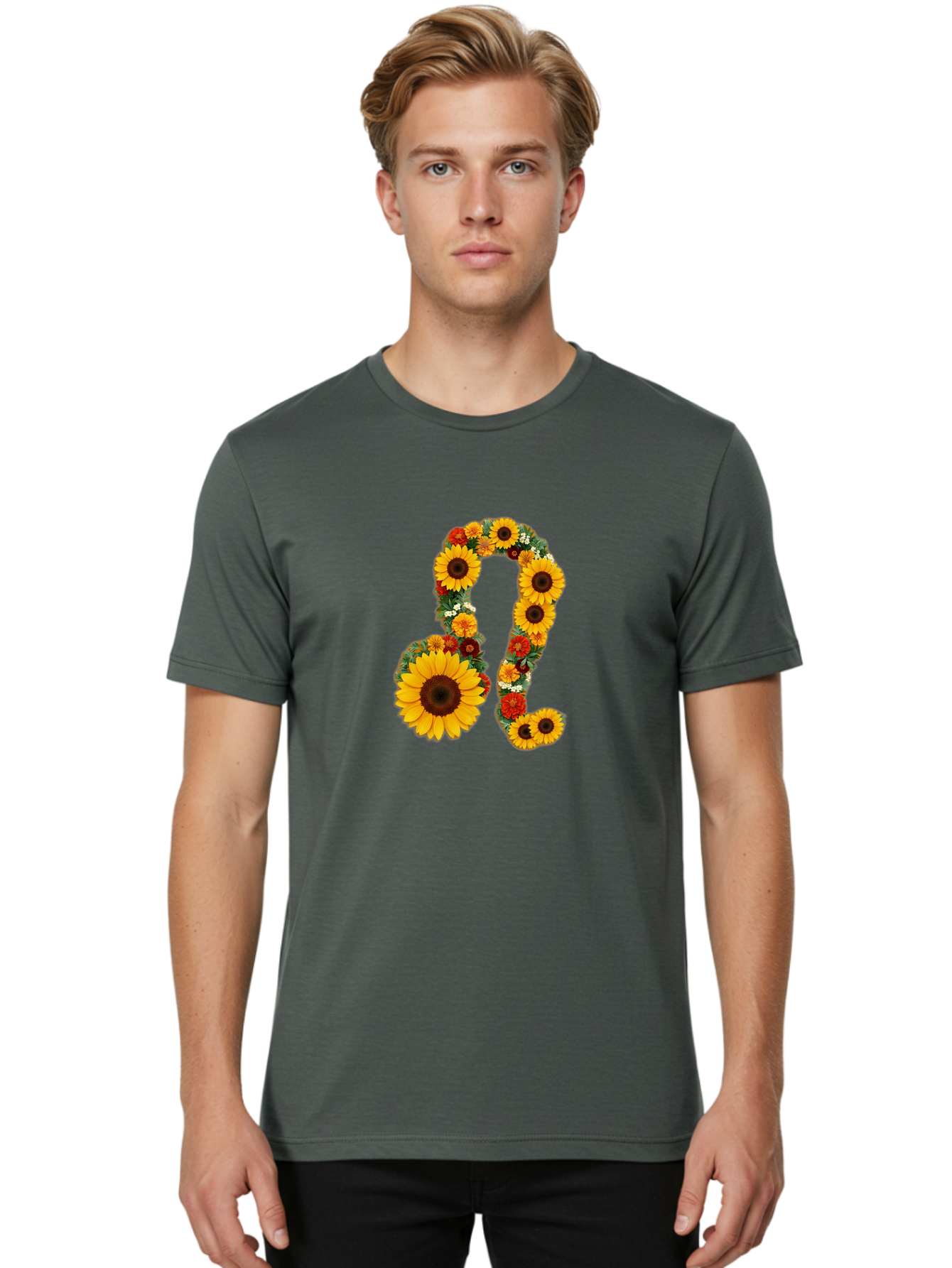 Treble-Clef Men'S Graphic Tee, 100% Cotton, Comfortable Casual Summer Wear, Machine Washable, Sunflowers, Floral Arrangement, Musical Notes, G Clef Symbol, Music Art, Flowers, Creative Typography, Music Lovers, Floral Design, Harmony, Symphony Bae307 19