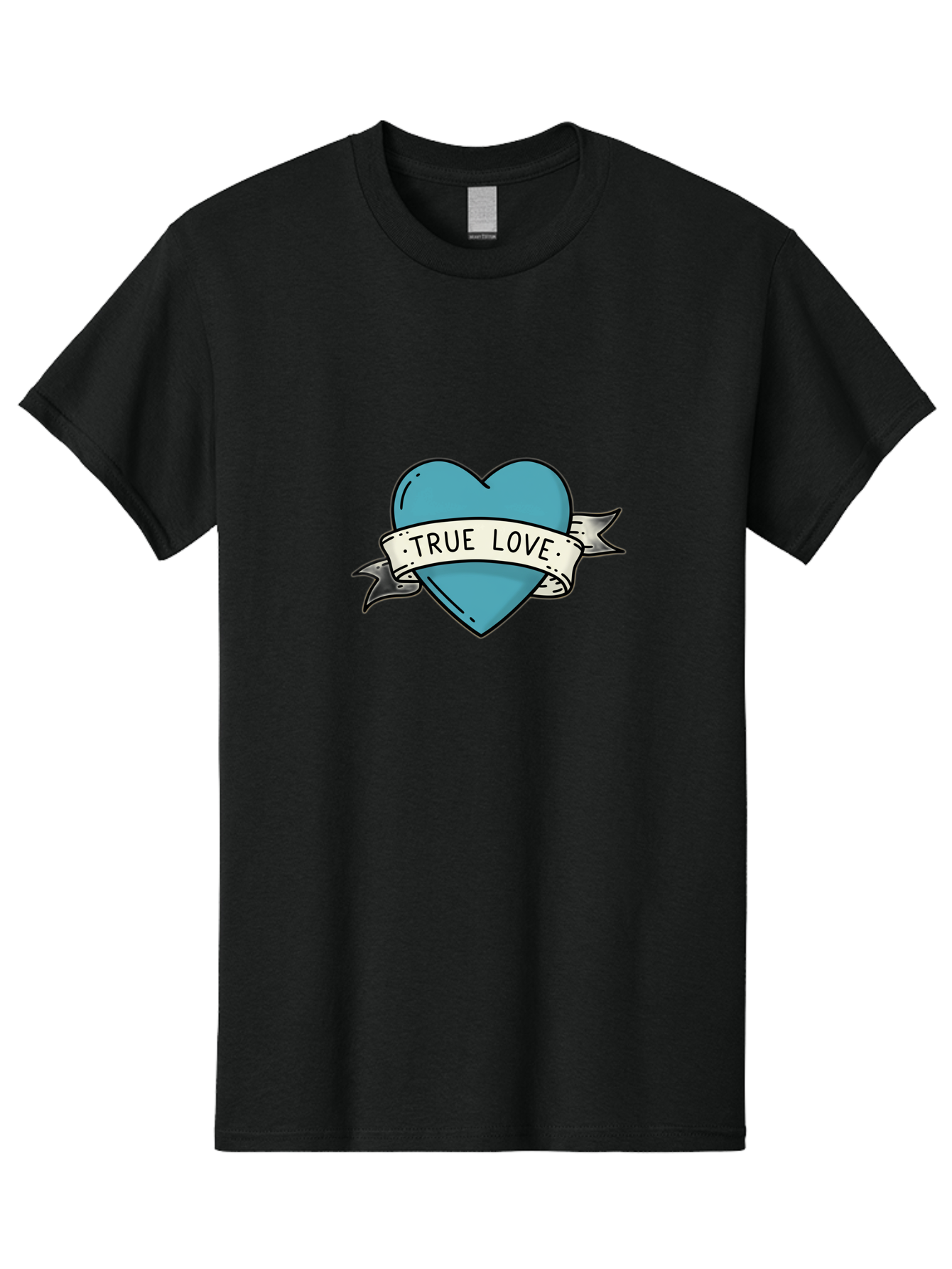True-Love-1 Men'S Graphic Tee, 100% Cotton, Comfortable Casual Summer Wear, Machine Washable, Tattoo Heart Design, Blue Heart Illustration, True Love Symbol, Banner Wrapped Heart, Classic Tattoo Style, Simple Design Elements, Bae309 15