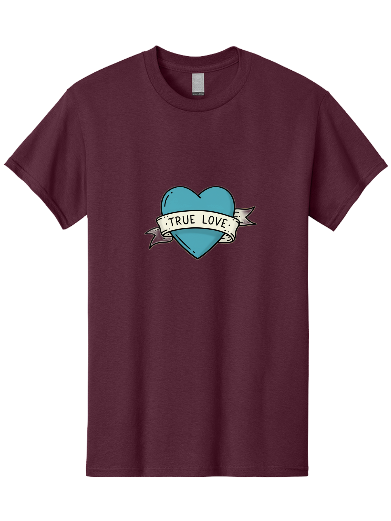 True-Love-1 Men'S Graphic Tee, 100% Cotton, Comfortable Casual Summer Wear, Machine Washable, Tattoo Heart Design, Blue Heart Illustration, True Love Symbol, Banner Wrapped Heart, Classic Tattoo Style, Simple Design Elements, Bae309 2