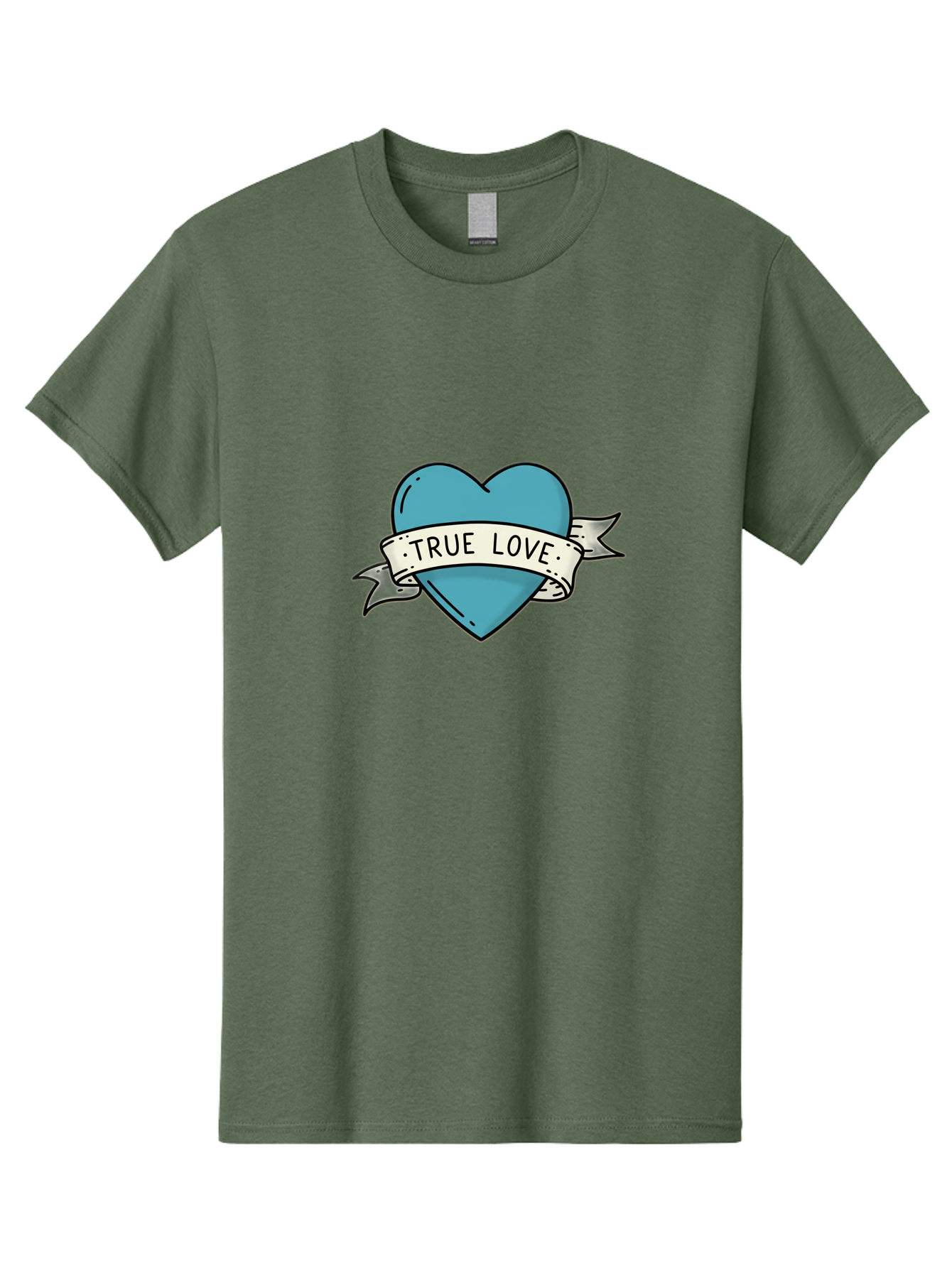 True-Love-1 Men'S Graphic Tee, 100% Cotton, Comfortable Casual Summer Wear, Machine Washable, Tattoo Heart Design, Blue Heart Illustration, True Love Symbol, Banner Wrapped Heart, Classic Tattoo Style, Simple Design Elements, Bae309 12