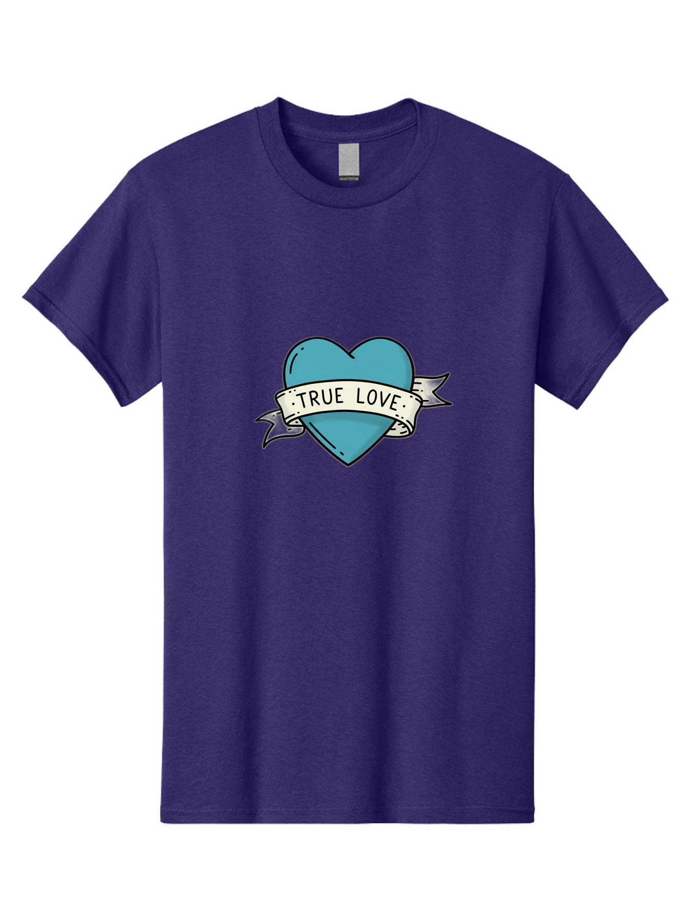 True-Love-1 Men'S Graphic Tee, 100% Cotton, Comfortable Casual Summer Wear, Machine Washable, Tattoo Heart Design, Blue Heart Illustration, True Love Symbol, Banner Wrapped Heart, Classic Tattoo Style, Simple Design Elements, Bae309 13