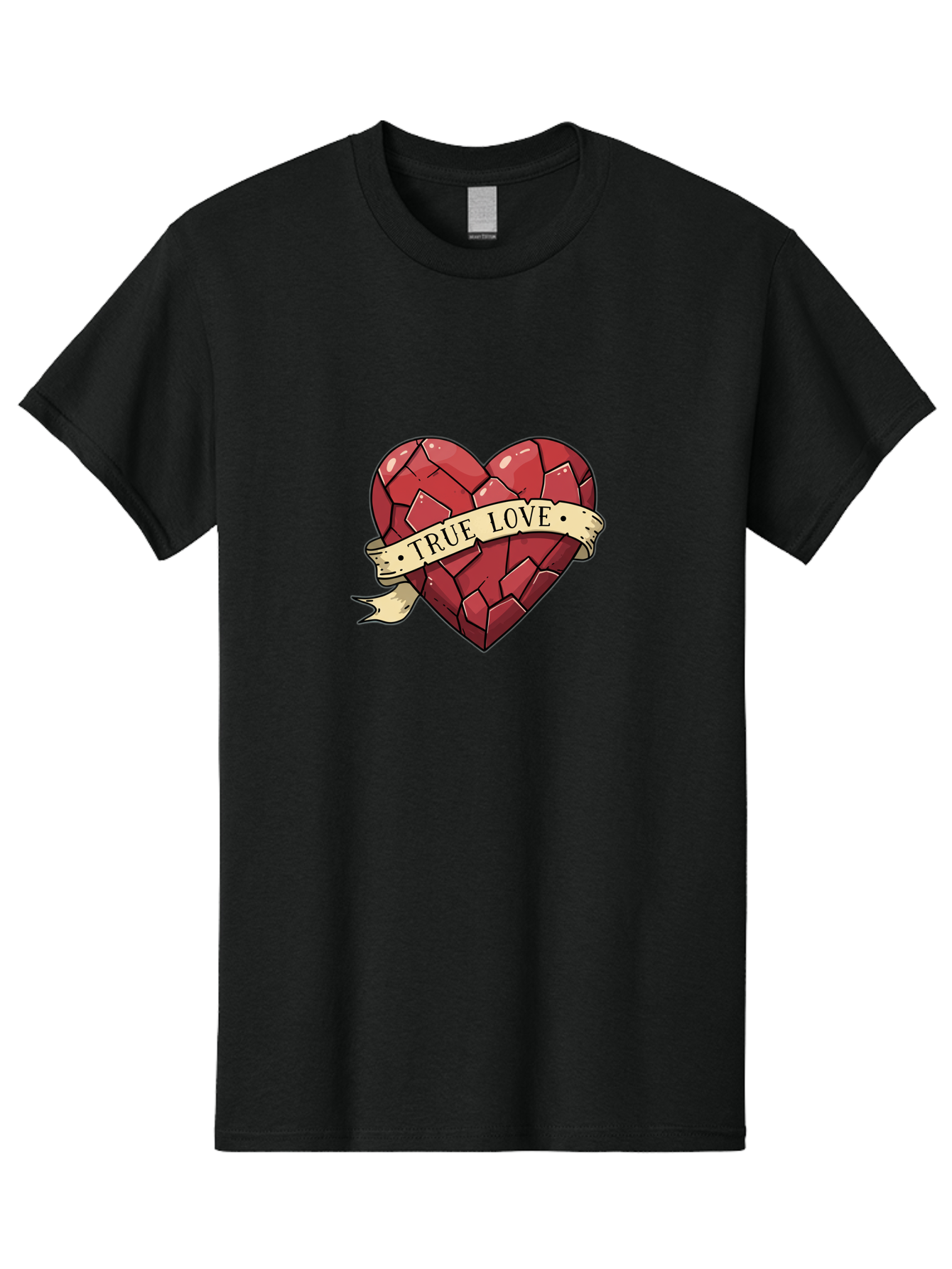 True-Love-10 Men'S Graphic Tee, 100% Cotton, Comfortable Casual Summer Wear, Machine Washable, Shattered Heart, Broken Heart, True Love, Vintage Style, Tattoo Art, Heartbreak, Love Symbol, Red Heart, Beige Ribbon Bae310 13