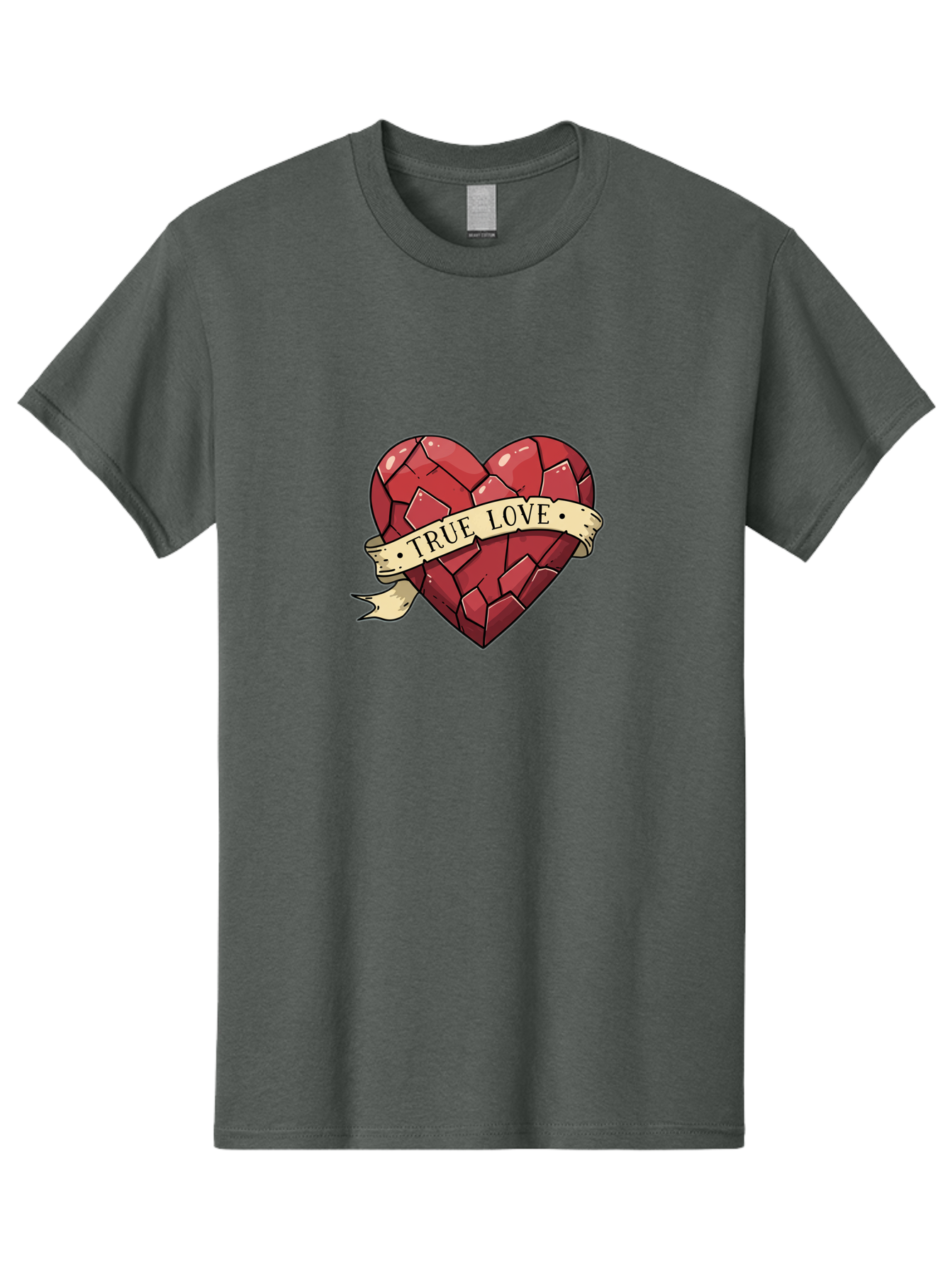 True-Love-10 Men'S Graphic Tee, 100% Cotton, Comfortable Casual Summer Wear, Machine Washable, Shattered Heart, Broken Heart, True Love, Vintage Style, Tattoo Art, Heartbreak, Love Symbol, Red Heart, Beige Ribbon Bae310 10