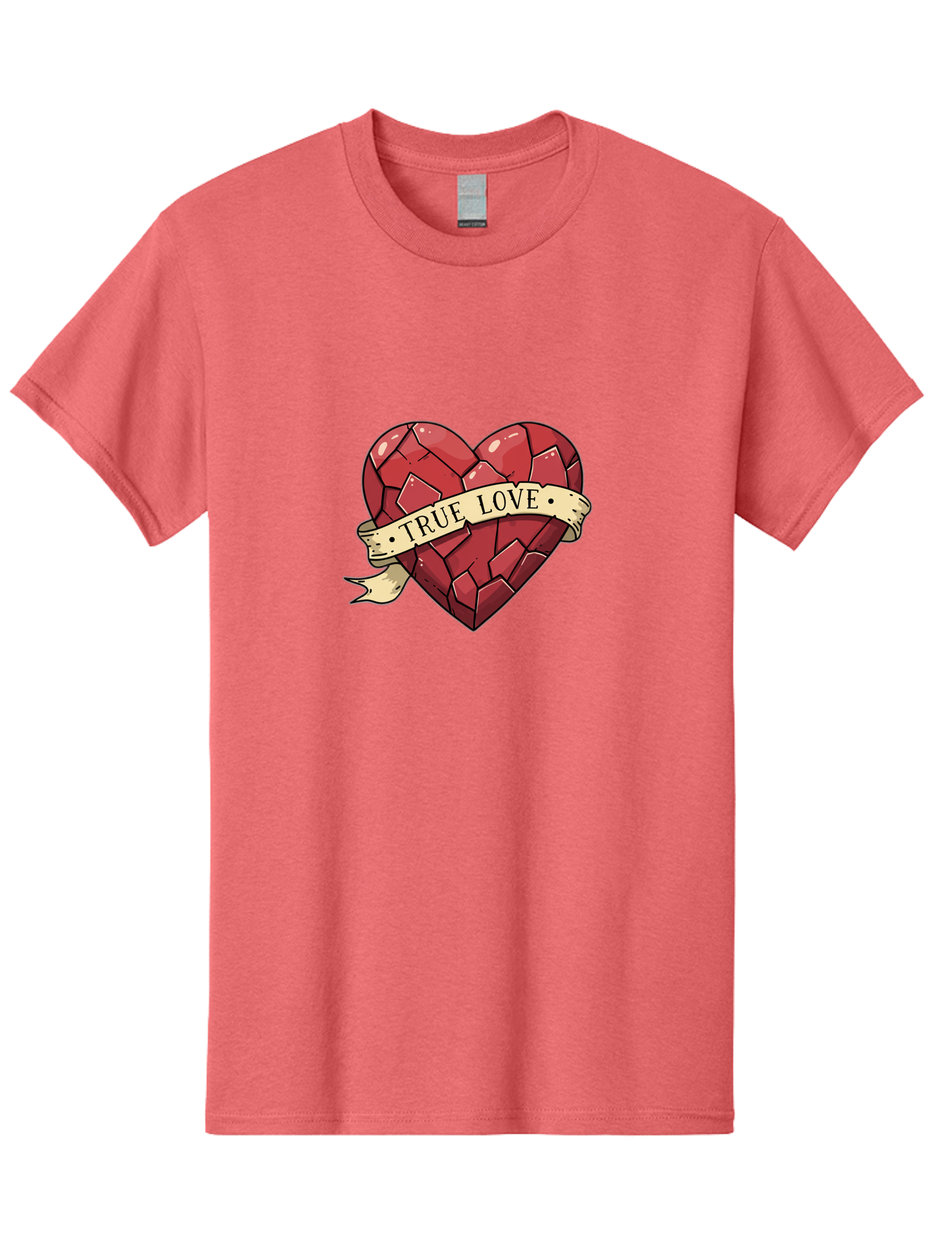 True-Love-10 Men'S Graphic Tee, 100% Cotton, Comfortable Casual Summer Wear, Machine Washable, Shattered Heart, Broken Heart, True Love, Vintage Style, Tattoo Art, Heartbreak, Love Symbol, Red Heart, Beige Ribbon Bae310 5
