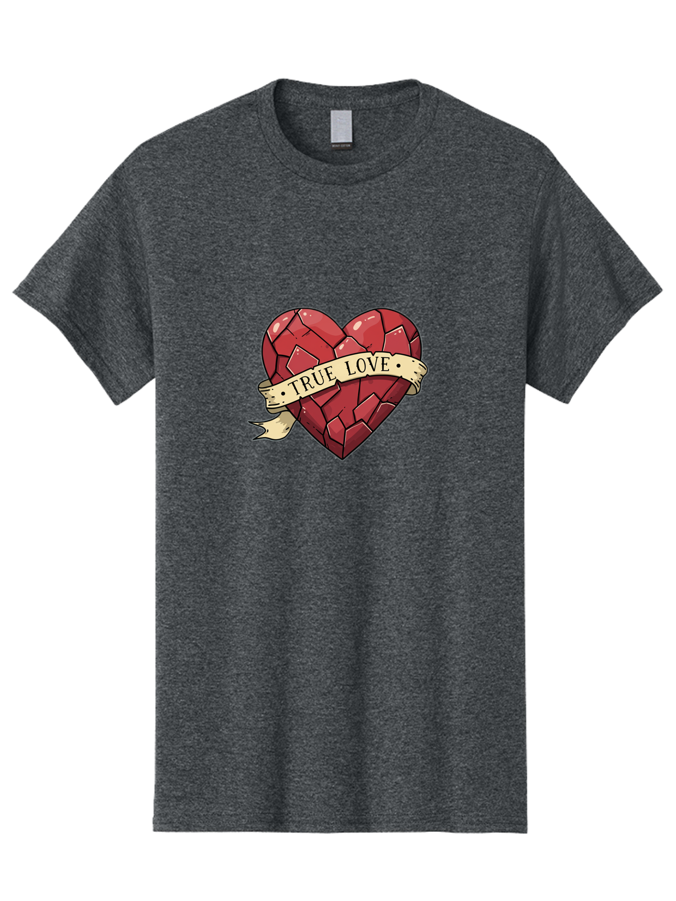 True-Love-10 Men'S Graphic Tee, 100% Cotton, Comfortable Casual Summer Wear, Machine Washable, Shattered Heart, Broken Heart, True Love, Vintage Style, Tattoo Art, Heartbreak, Love Symbol, Red Heart, Beige Ribbon Bae310 1