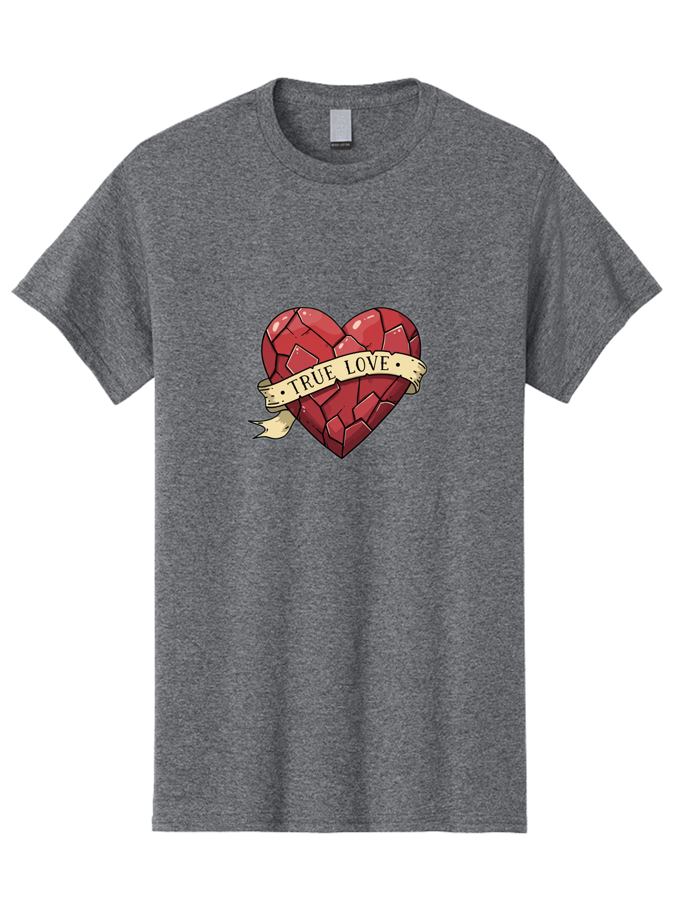 True-Love-10 Men'S Graphic Tee, 100% Cotton, Comfortable Casual Summer Wear, Machine Washable, Shattered Heart, Broken Heart, True Love, Vintage Style, Tattoo Art, Heartbreak, Love Symbol, Red Heart, Beige Ribbon Bae310 14