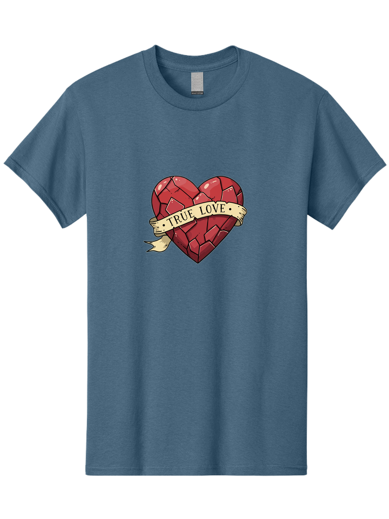 True-Love-10 Men'S Graphic Tee, 100% Cotton, Comfortable Casual Summer Wear, Machine Washable, Shattered Heart, Broken Heart, True Love, Vintage Style, Tattoo Art, Heartbreak, Love Symbol, Red Heart, Beige Ribbon Bae310 12