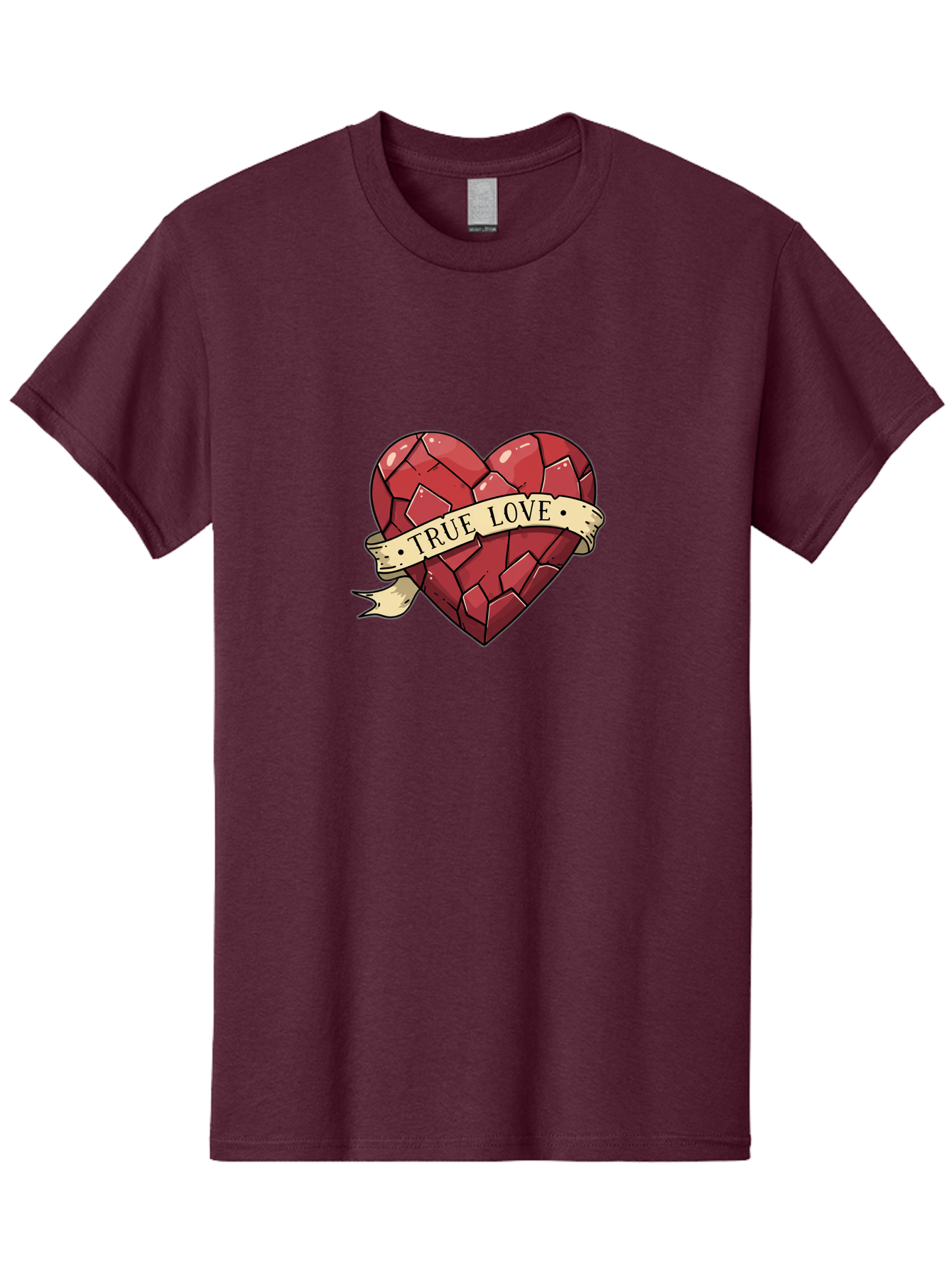 True-Love-10 Men'S Graphic Tee, 100% Cotton, Comfortable Casual Summer Wear, Machine Washable, Shattered Heart, Broken Heart, True Love, Vintage Style, Tattoo Art, Heartbreak, Love Symbol, Red Heart, Beige Ribbon Bae310 6