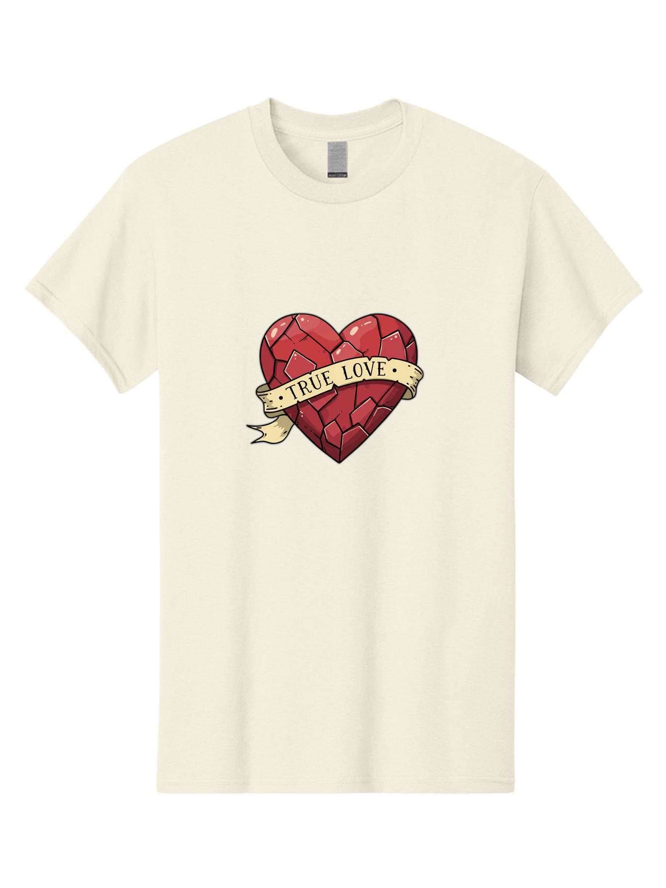 True-Love-10 Men'S Graphic Tee, 100% Cotton, Comfortable Casual Summer Wear, Machine Washable, Shattered Heart, Broken Heart, True Love, Vintage Style, Tattoo Art, Heartbreak, Love Symbol, Red Heart, Beige Ribbon Bae310 7