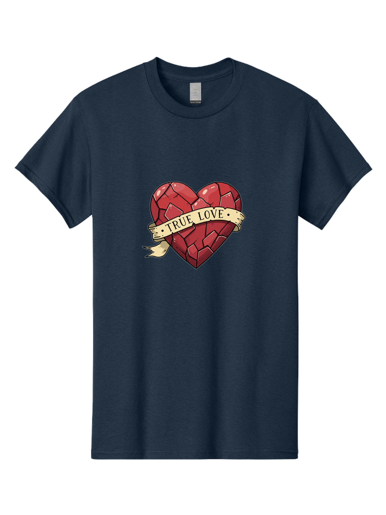 True-Love-10 Men'S Graphic Tee, 100% Cotton, Comfortable Casual Summer Wear, Machine Washable, Shattered Heart, Broken Heart, True Love, Vintage Style, Tattoo Art, Heartbreak, Love Symbol, Red Heart, Beige Ribbon Bae310 15