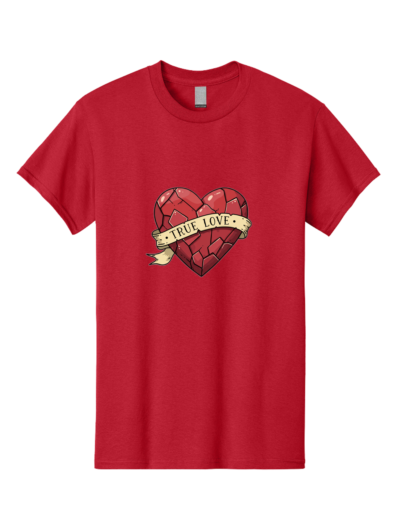 True-Love-10 Men'S Graphic Tee, 100% Cotton, Comfortable Casual Summer Wear, Machine Washable, Shattered Heart, Broken Heart, True Love, Vintage Style, Tattoo Art, Heartbreak, Love Symbol, Red Heart, Beige Ribbon Bae310 4