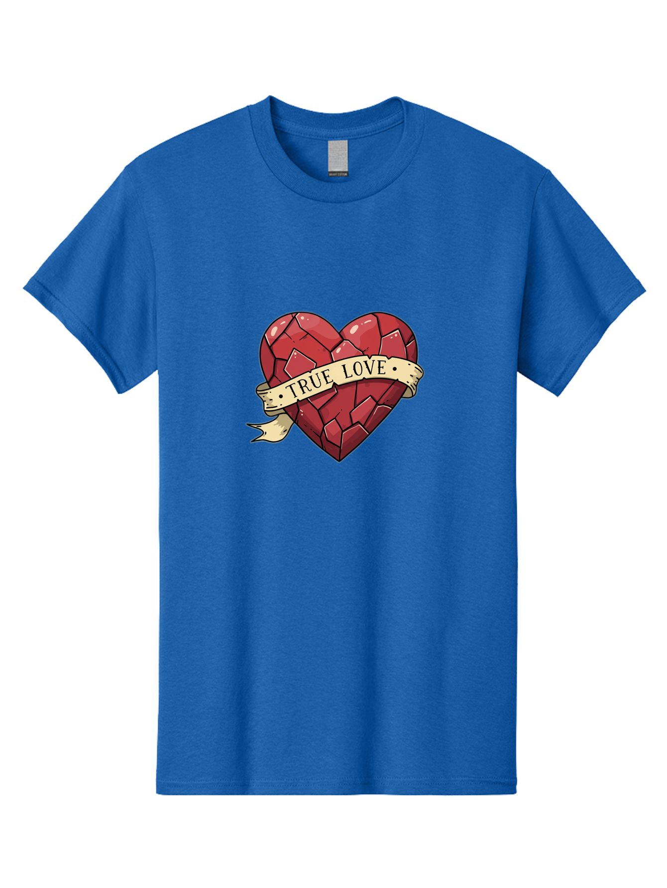 True-Love-10 Men'S Graphic Tee, 100% Cotton, Comfortable Casual Summer Wear, Machine Washable, Shattered Heart, Broken Heart, True Love, Vintage Style, Tattoo Art, Heartbreak, Love Symbol, Red Heart, Beige Ribbon Bae310 3