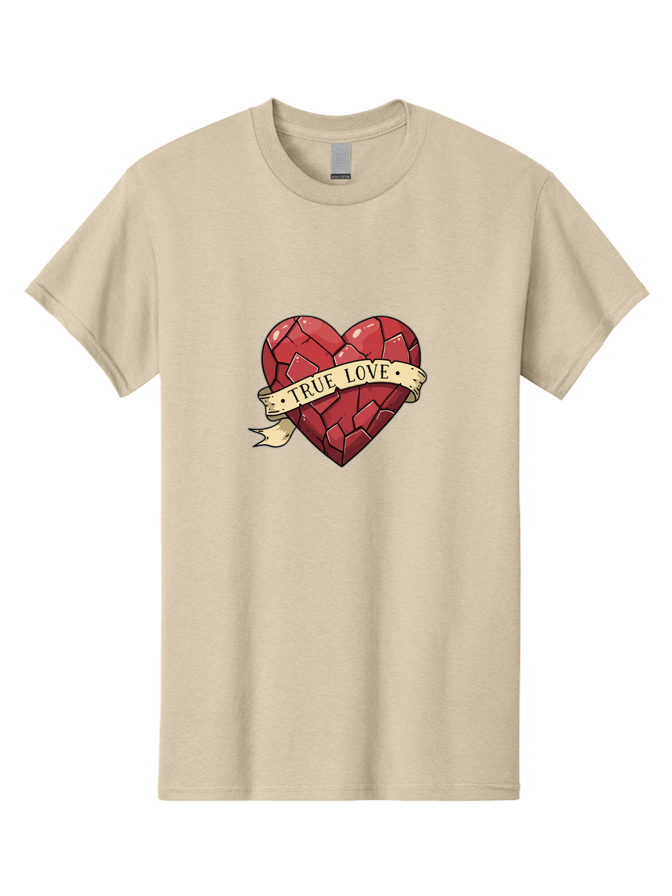 True-Love-10 Men'S Graphic Tee, 100% Cotton, Comfortable Casual Summer Wear, Machine Washable, Shattered Heart, Broken Heart, True Love, Vintage Style, Tattoo Art, Heartbreak, Love Symbol, Red Heart, Beige Ribbon Bae310 11