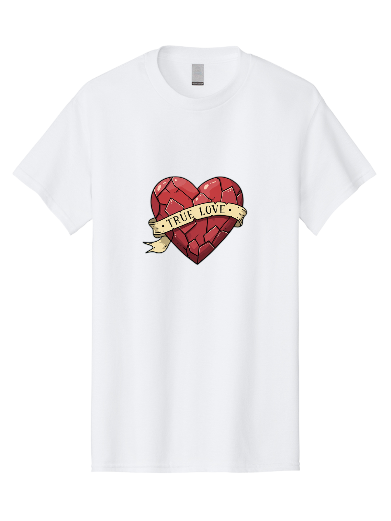 True-Love-10 Men'S Graphic Tee, 100% Cotton, Comfortable Casual Summer Wear, Machine Washable, Shattered Heart, Broken Heart, True Love, Vintage Style, Tattoo Art, Heartbreak, Love Symbol, Red Heart, Beige Ribbon Bae310 9