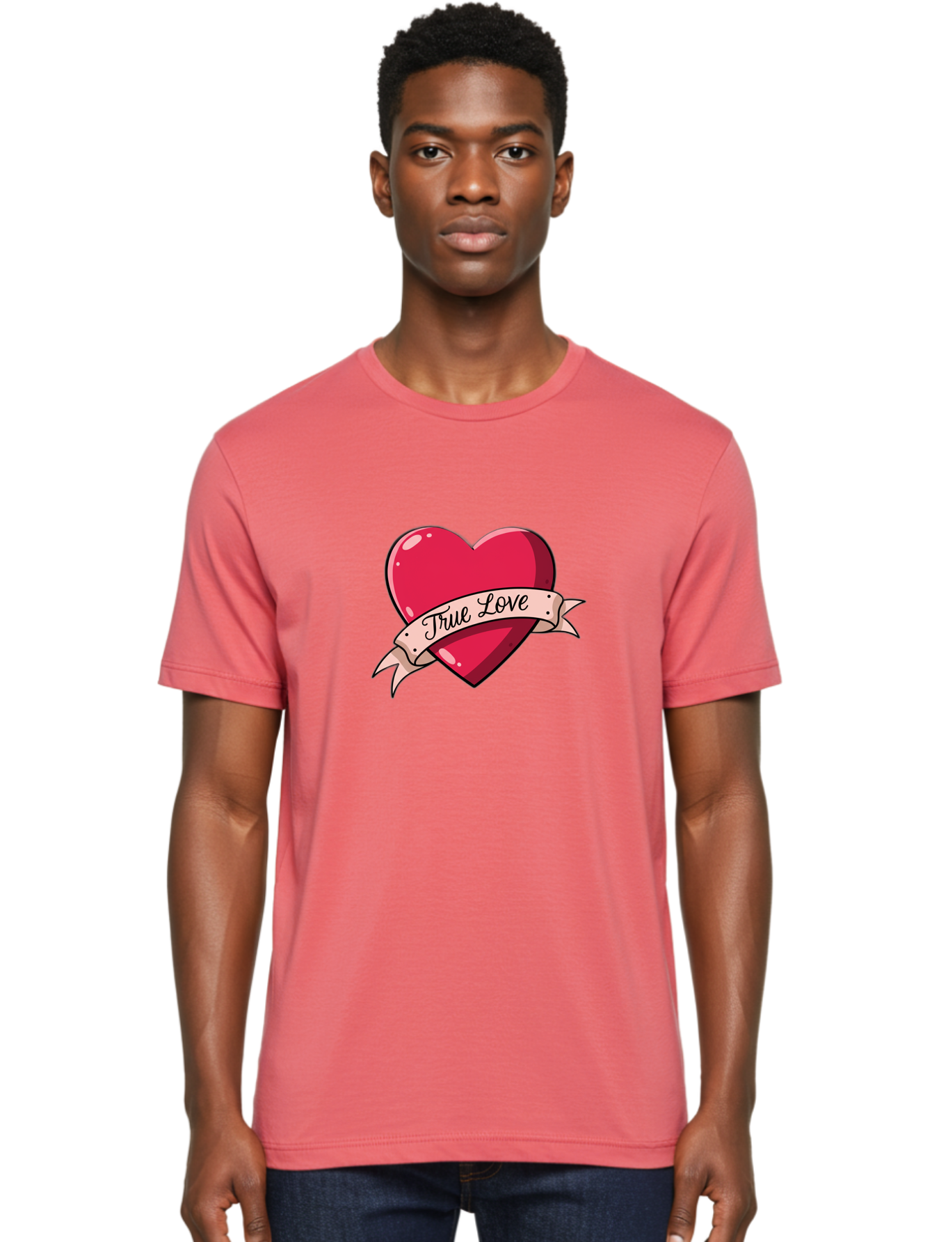 True-Love-2 Men'S Graphic Tee, 100% Cotton, Comfortable Casual Summer Wear, Machine Washable, Sweetheart Tattoo Design, Heart With Ribbon, True Love Phrase, Tattoo Art, Valentine Symbol, Love Heart Bae311 26