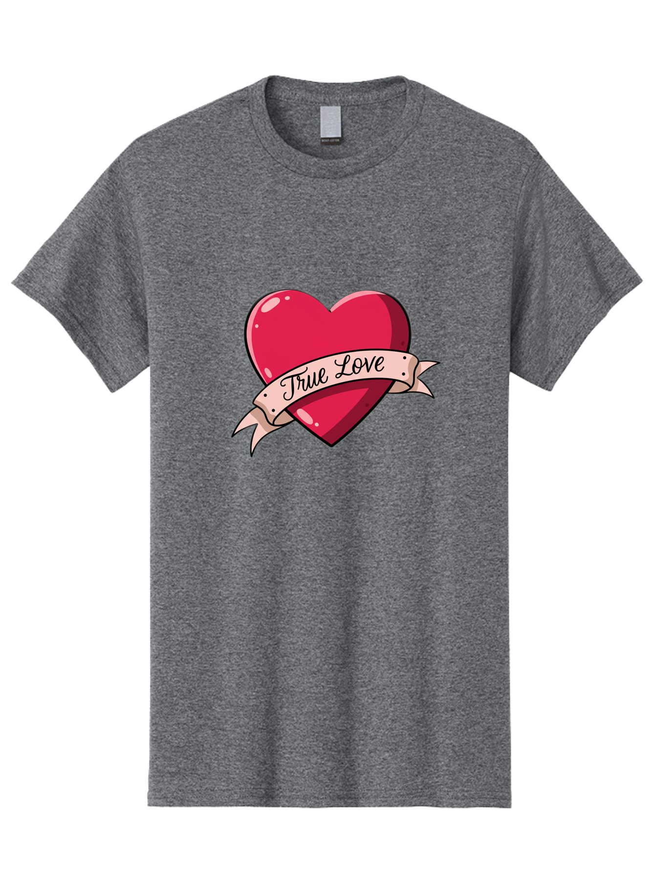 True-Love-2 Men'S Graphic Tee, 100% Cotton, Comfortable Casual Summer Wear, Machine Washable, Sweetheart Tattoo Design, Heart With Ribbon, True Love Phrase, Tattoo Art, Valentine Symbol, Love Heart Bae311 9