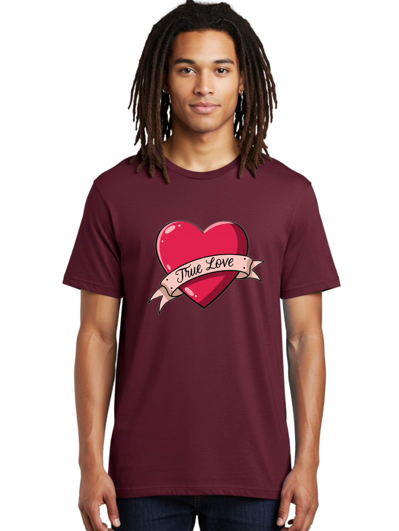 True-Love-2 Men'S Graphic Tee, 100% Cotton, Comfortable Casual Summer Wear, Machine Washable, Sweetheart Tattoo Design, Heart With Ribbon, True Love Phrase, Tattoo Art, Valentine Symbol, Love Heart Bae311 30