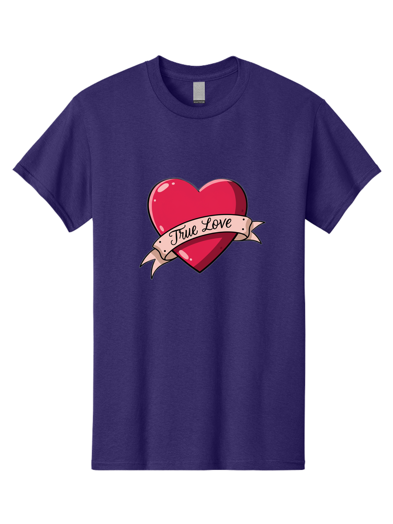 True-Love-2 Men'S Graphic Tee, 100% Cotton, Comfortable Casual Summer Wear, Machine Washable, Sweetheart Tattoo Design, Heart With Ribbon, True Love Phrase, Tattoo Art, Valentine Symbol, Love Heart Bae311 2
