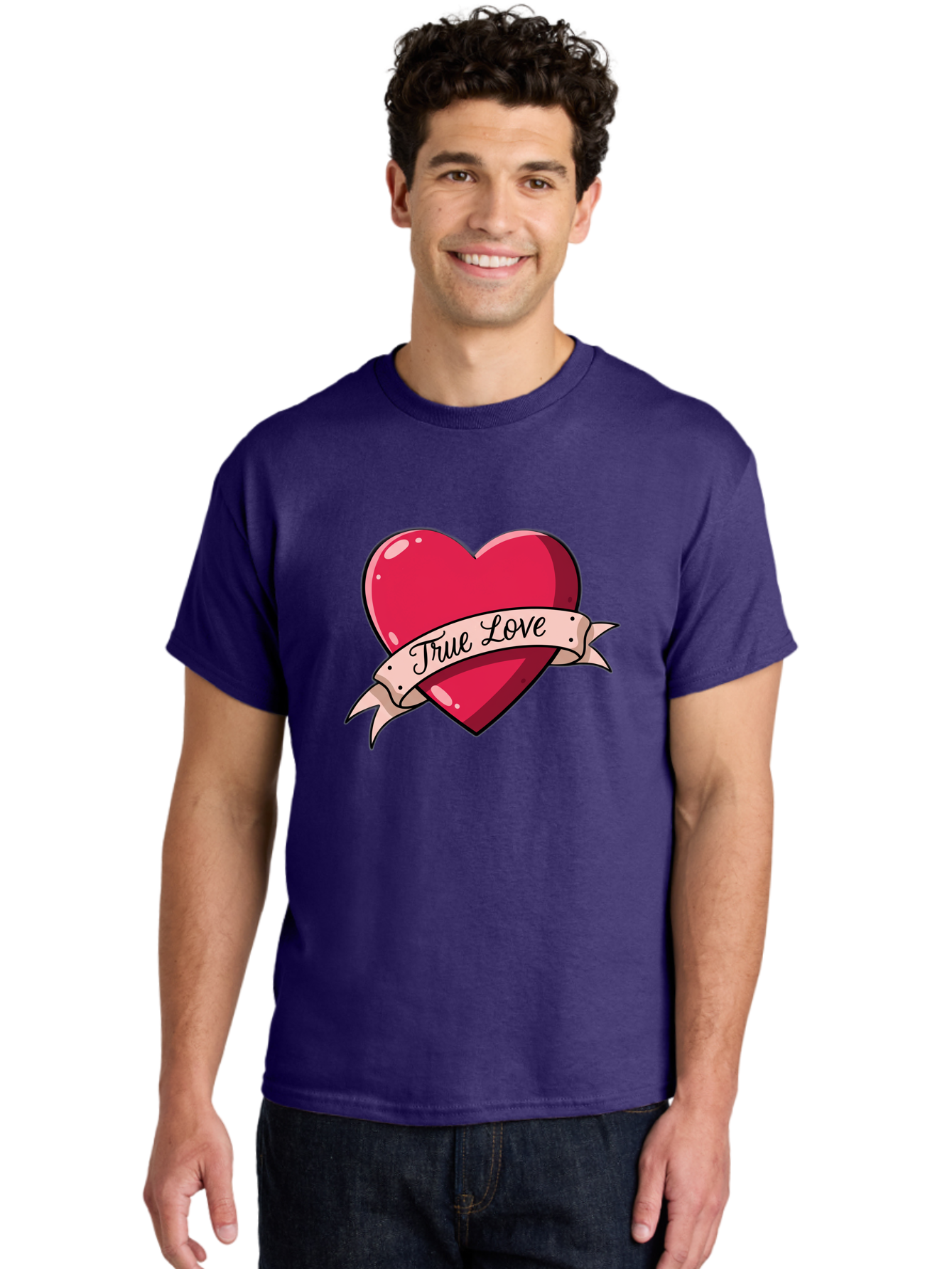 True-Love-2 Men'S Graphic Tee, 100% Cotton, Comfortable Casual Summer Wear, Machine Washable, Sweetheart Tattoo Design, Heart With Ribbon, True Love Phrase, Tattoo Art, Valentine Symbol, Love Heart Bae311 17