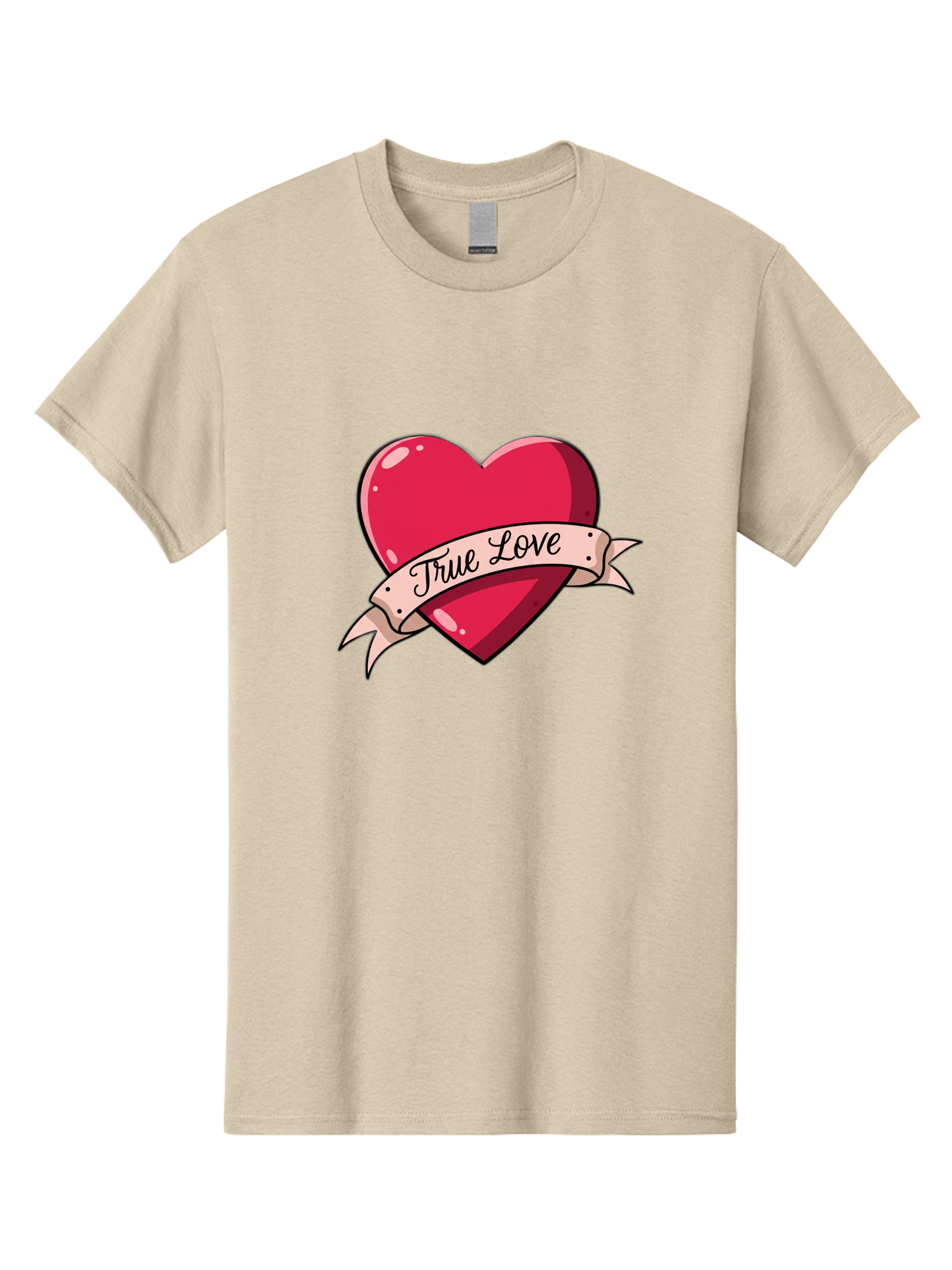 True-Love-2 Men'S Graphic Tee, 100% Cotton, Comfortable Casual Summer Wear, Machine Washable, Sweetheart Tattoo Design, Heart With Ribbon, True Love Phrase, Tattoo Art, Valentine Symbol, Love Heart Bae311 1
