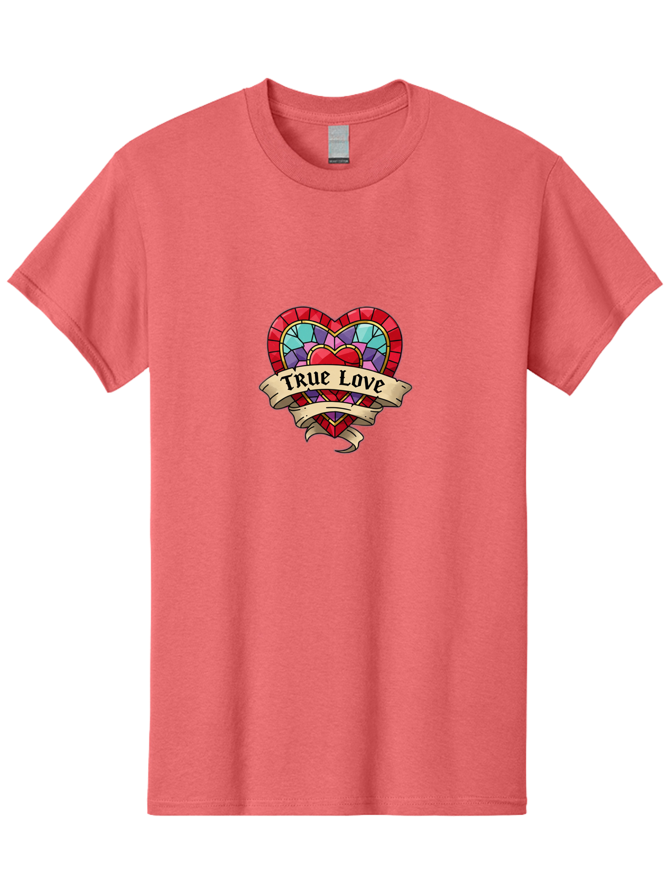 True-Love-5 Men'S Graphic Tee, 100% Cotton, Comfortable Casual Summer Wear, Machine Washable, Tattoo Style Heart, Stained Glass Heart, True Love, Valentine'S Day, Love Symbol, Heart Shaped, Romantic Gesture, Colorful Heart, Vintage Love Bae314 3