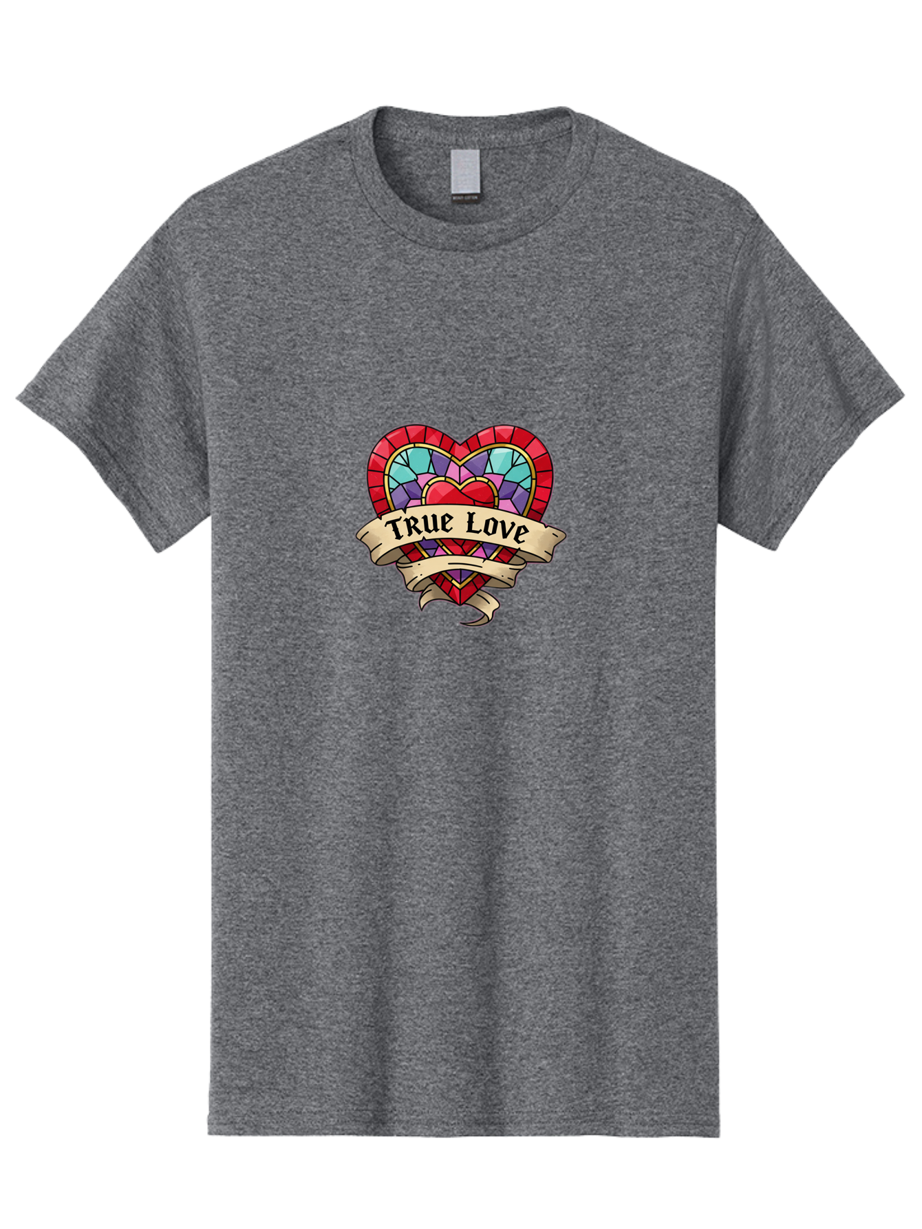 True-Love-5 Men'S Graphic Tee, 100% Cotton, Comfortable Casual Summer Wear, Machine Washable, Tattoo Style Heart, Stained Glass Heart, True Love, Valentine'S Day, Love Symbol, Heart Shaped, Romantic Gesture, Colorful Heart, Vintage Love Bae314 1