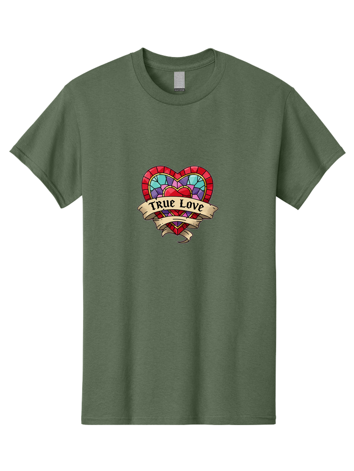 True-Love-5 Men'S Graphic Tee, 100% Cotton, Comfortable Casual Summer Wear, Machine Washable, Tattoo Style Heart, Stained Glass Heart, True Love, Valentine'S Day, Love Symbol, Heart Shaped, Romantic Gesture, Colorful Heart, Vintage Love Bae314 5