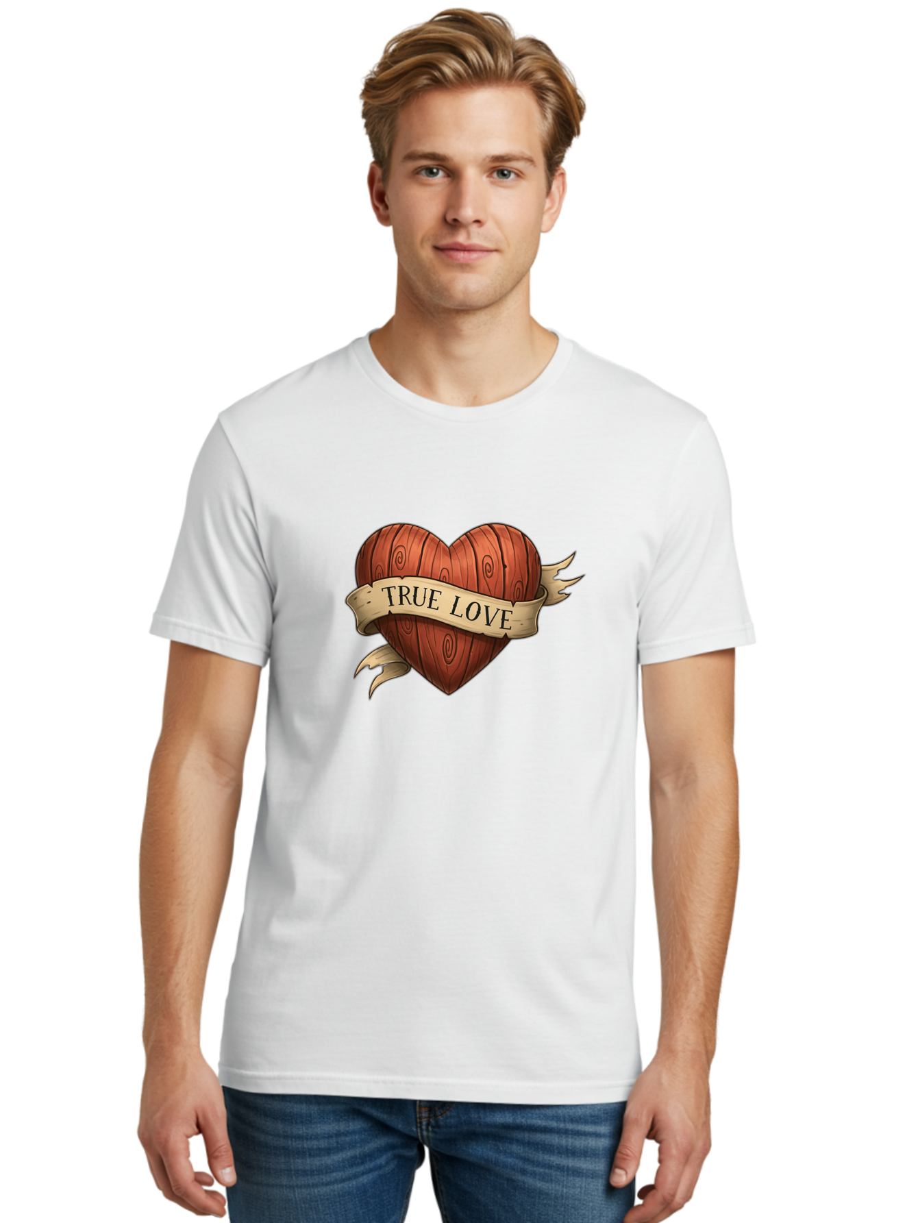 True-Love-6 Men'S Graphic Tee, 100% Cotton, Comfortable Casual Summer Wear, Machine Washable, Wooden Heart, Vintage Love, True Love, Tattoo Art, Classic Symbol, Traditional Design, Romantic Gesture, Wooden Texture, Heart Shape, Nostalgic Feel, Bae315 28