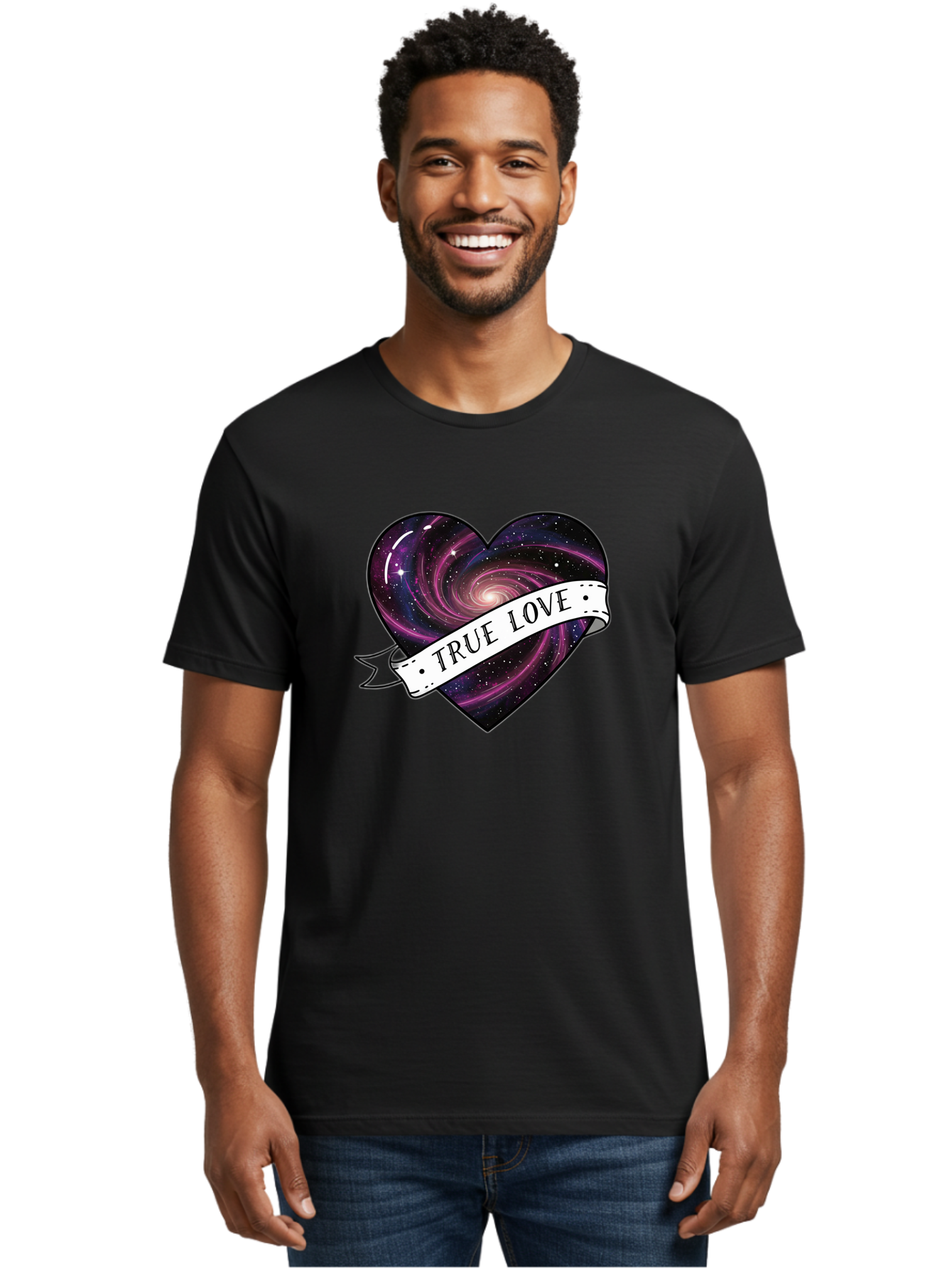 True-Love-7 Men'S Graphic Tee, 100% Cotton, Comfortable Casual Summer Wear, Machine Washable, Galaxy Heart, Cosmic Love, Purple Galaxy, Heart Shape, Stars And Planets, Romantic Symbol, True Love, Space-Inspired Art, Celestial Design, Bae316 22