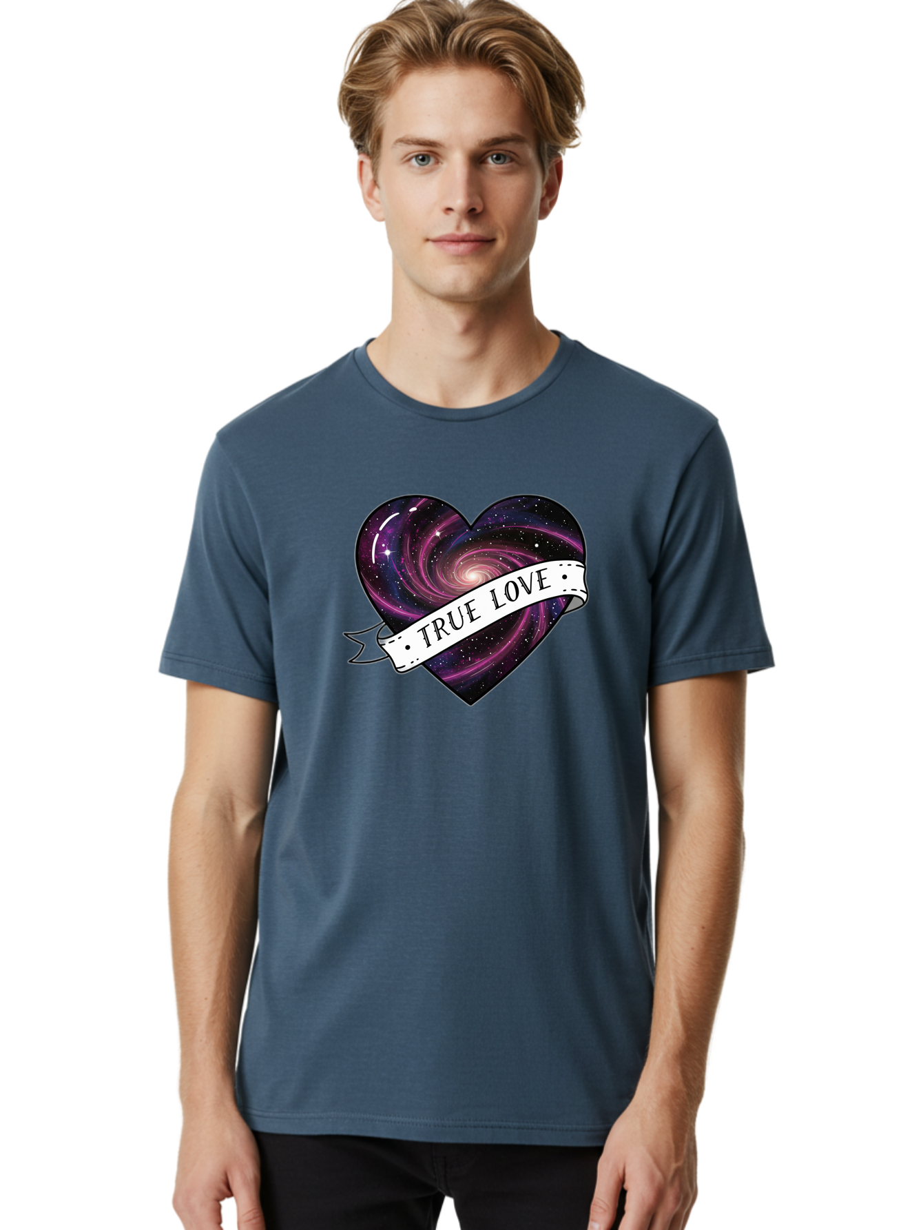 True-Love-7 Men'S Graphic Tee, 100% Cotton, Comfortable Casual Summer Wear, Machine Washable, Galaxy Heart, Cosmic Love, Purple Galaxy, Heart Shape, Stars And Planets, Romantic Symbol, True Love, Space-Inspired Art, Celestial Design, Bae316 27