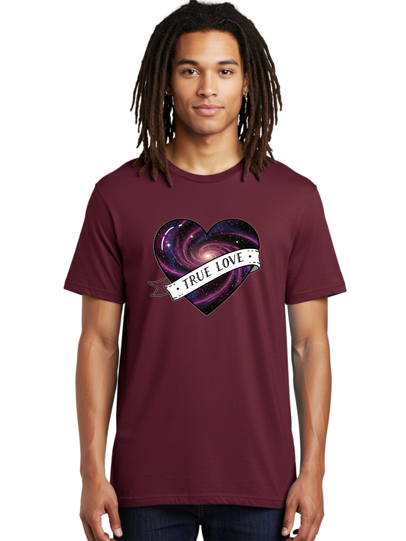 True-Love-7 Men'S Graphic Tee, 100% Cotton, Comfortable Casual Summer Wear, Machine Washable, Galaxy Heart, Cosmic Love, Purple Galaxy, Heart Shape, Stars And Planets, Romantic Symbol, True Love, Space-Inspired Art, Celestial Design, Bae316 21