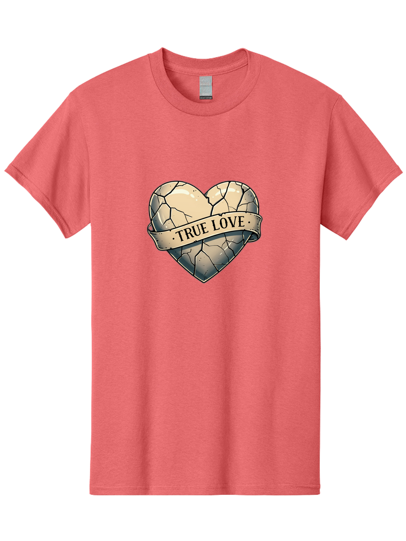 True-Love-8 Men'S Graphic Tee, 100% Cotton, Comfortable Casual Summer Wear, Machine Washable, Cracked Heart, True Love Banner, Vintage Design, Distressed Texture, Heart Symbol, Love Theme, Tattoo Style, Black And White Illustration Bae317 8