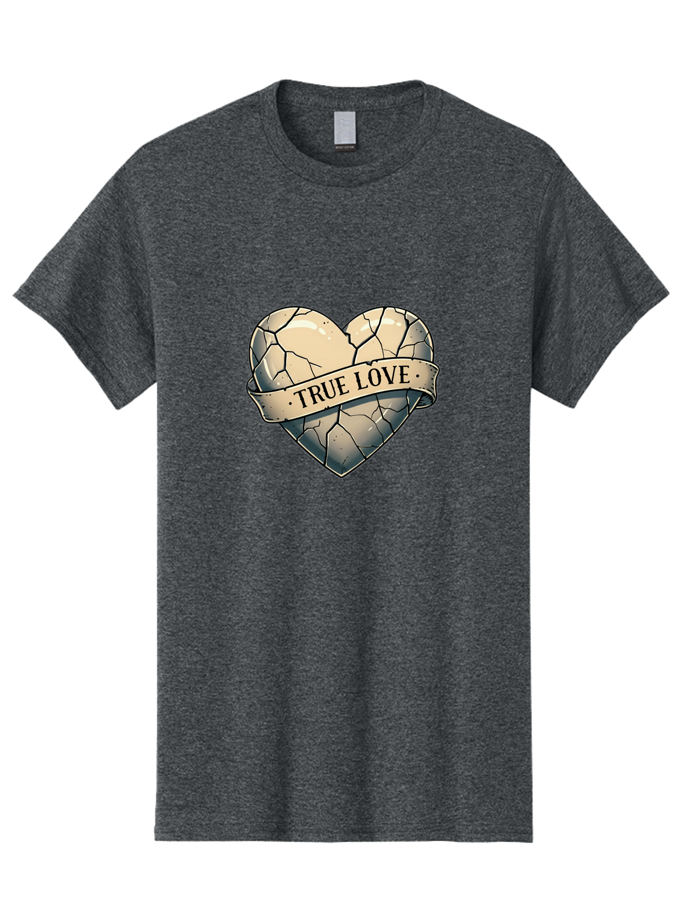 True-Love-8 Men'S Graphic Tee, 100% Cotton, Comfortable Casual Summer Wear, Machine Washable, Cracked Heart, True Love Banner, Vintage Design, Distressed Texture, Heart Symbol, Love Theme, Tattoo Style, Black And White Illustration Bae317 4